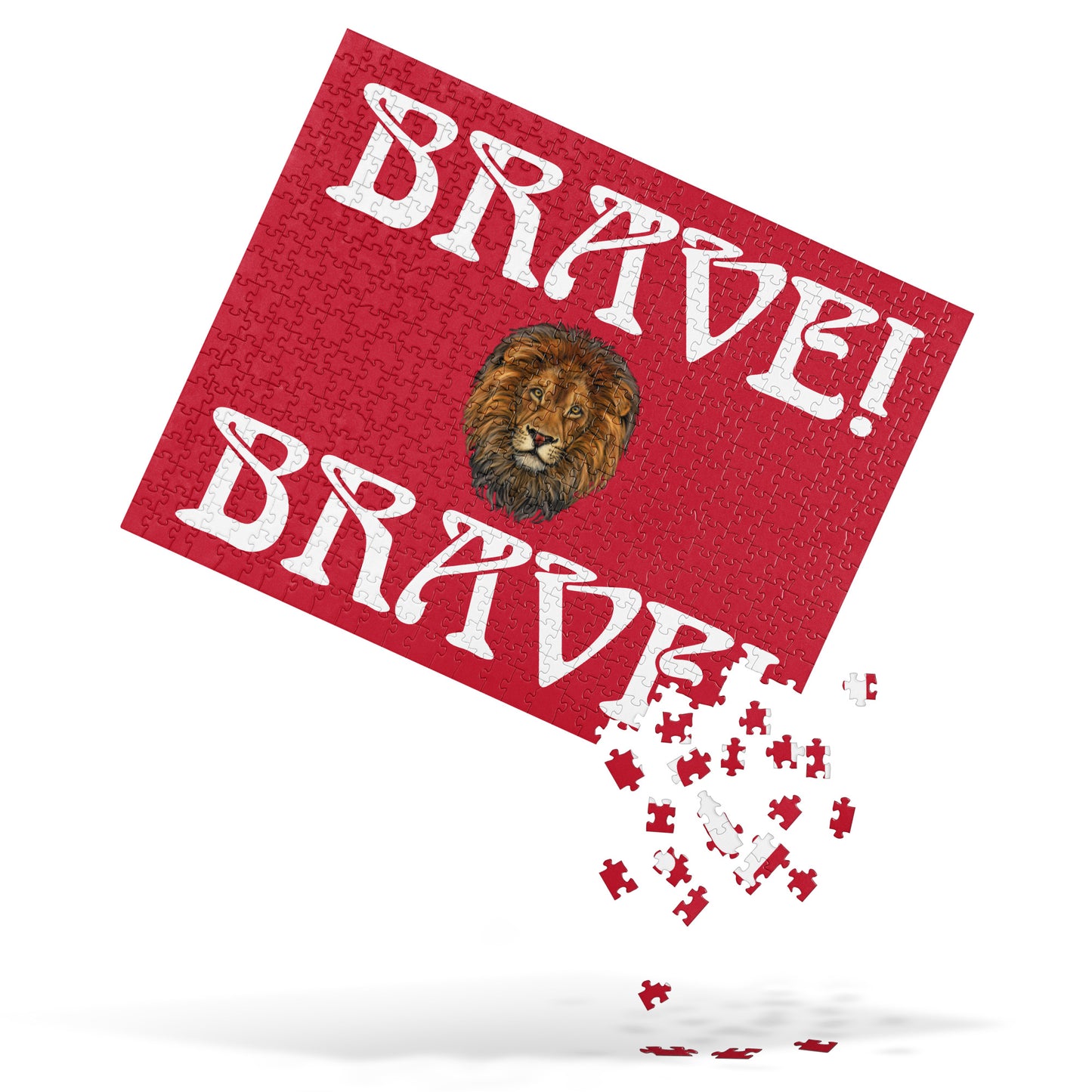 “BRAVE!”Red Jigsaw Puzzle W/White Font