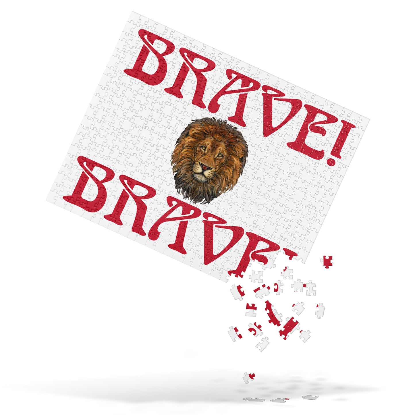 “BRAVE!”White Jigsaw Puzzle W/Red Font