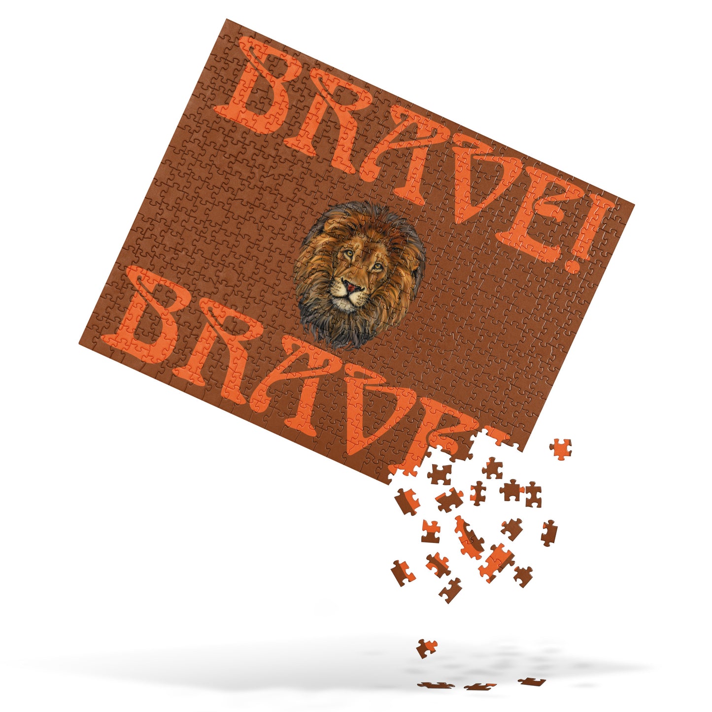 “BRAVE!”Brown Jigsaw Puzzle W/Orange Font