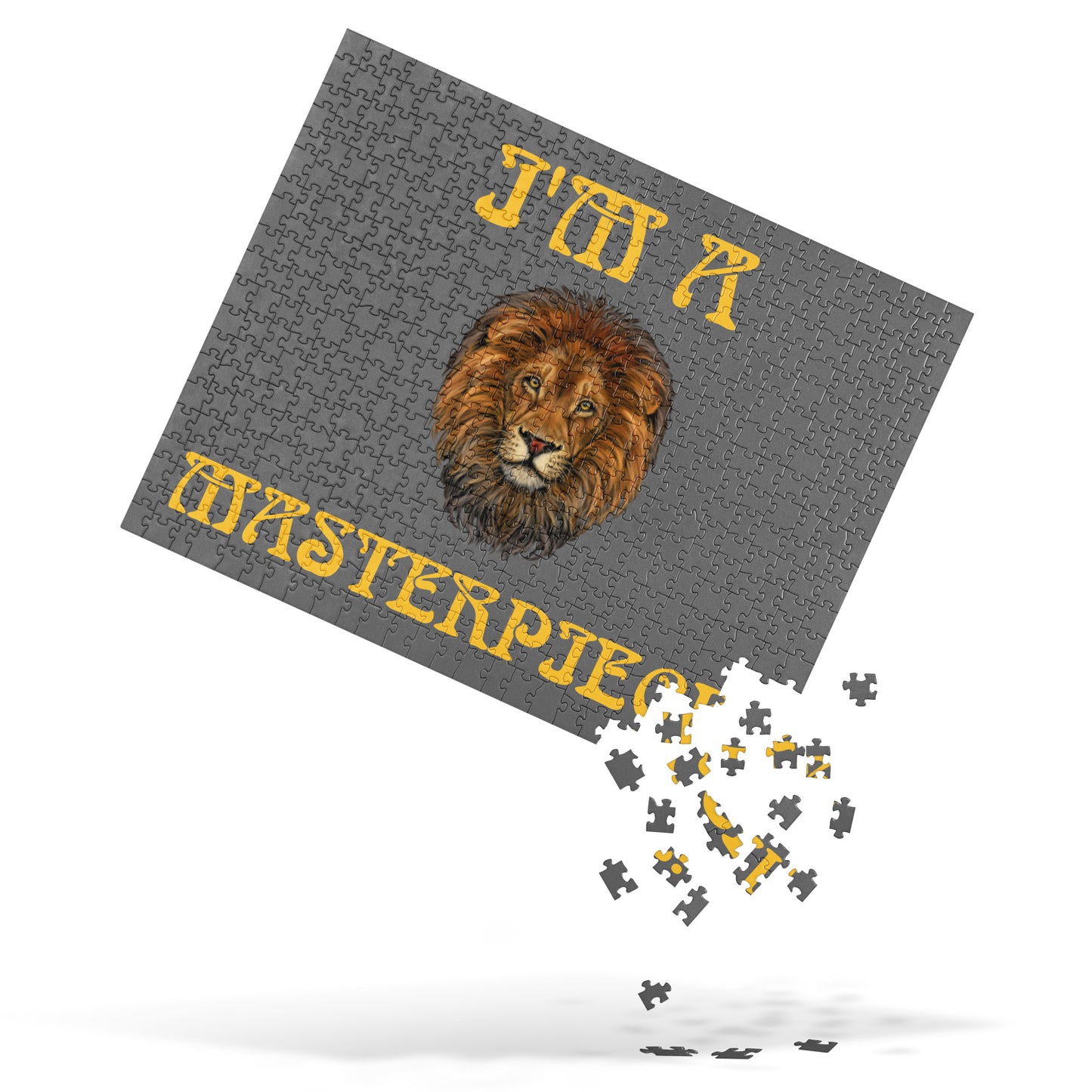 “I’M A MASTERPIECE!”Grey Jigsaw Puzzle W/Yellow Font