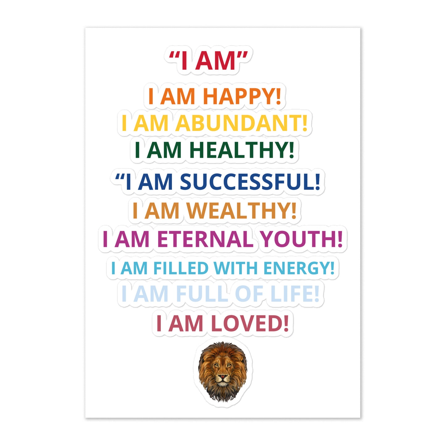 “IAM”Affirmation Sticker Sheet W/Rainbow Font