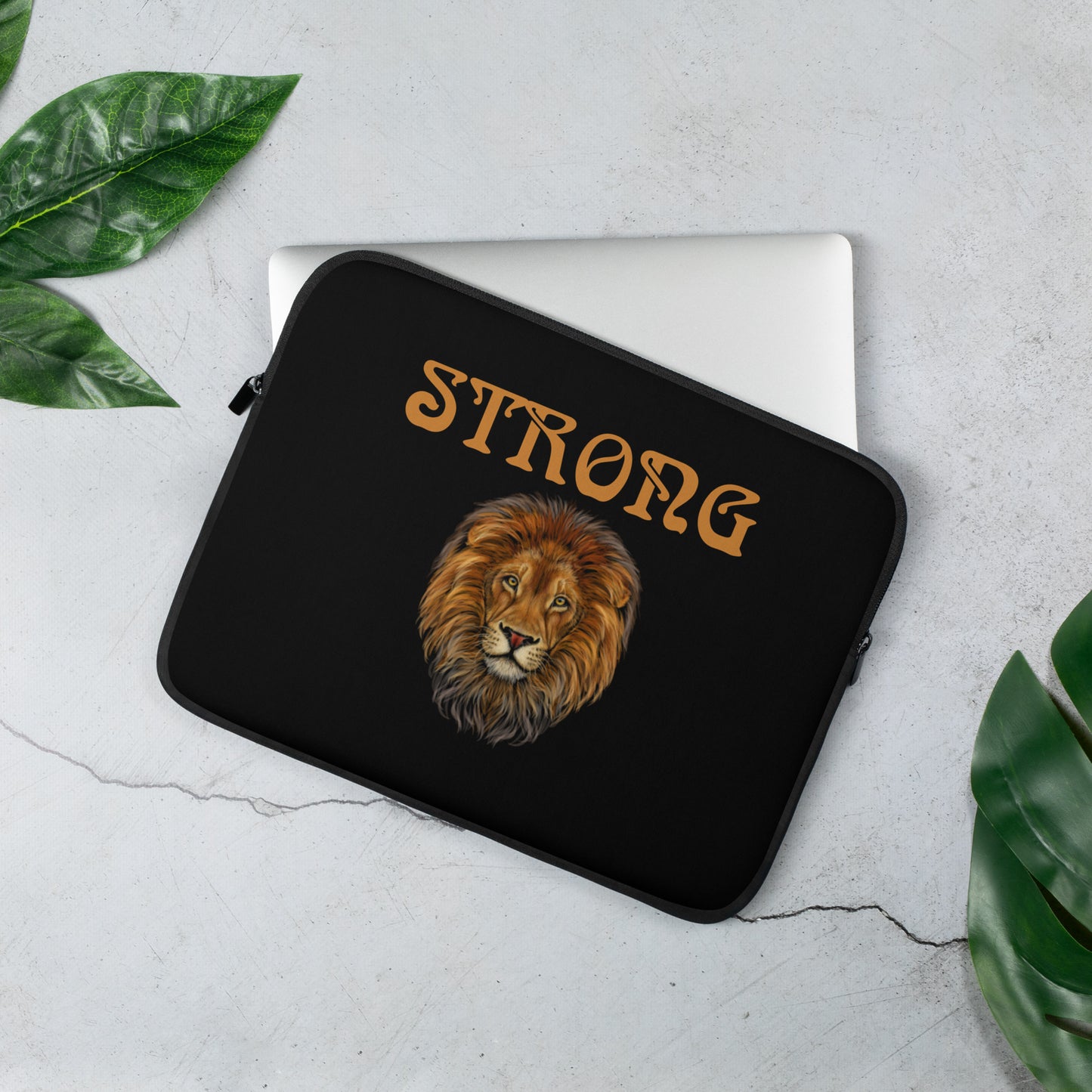 “STRONG”Black Laptop Sleeve W/Bronze Font