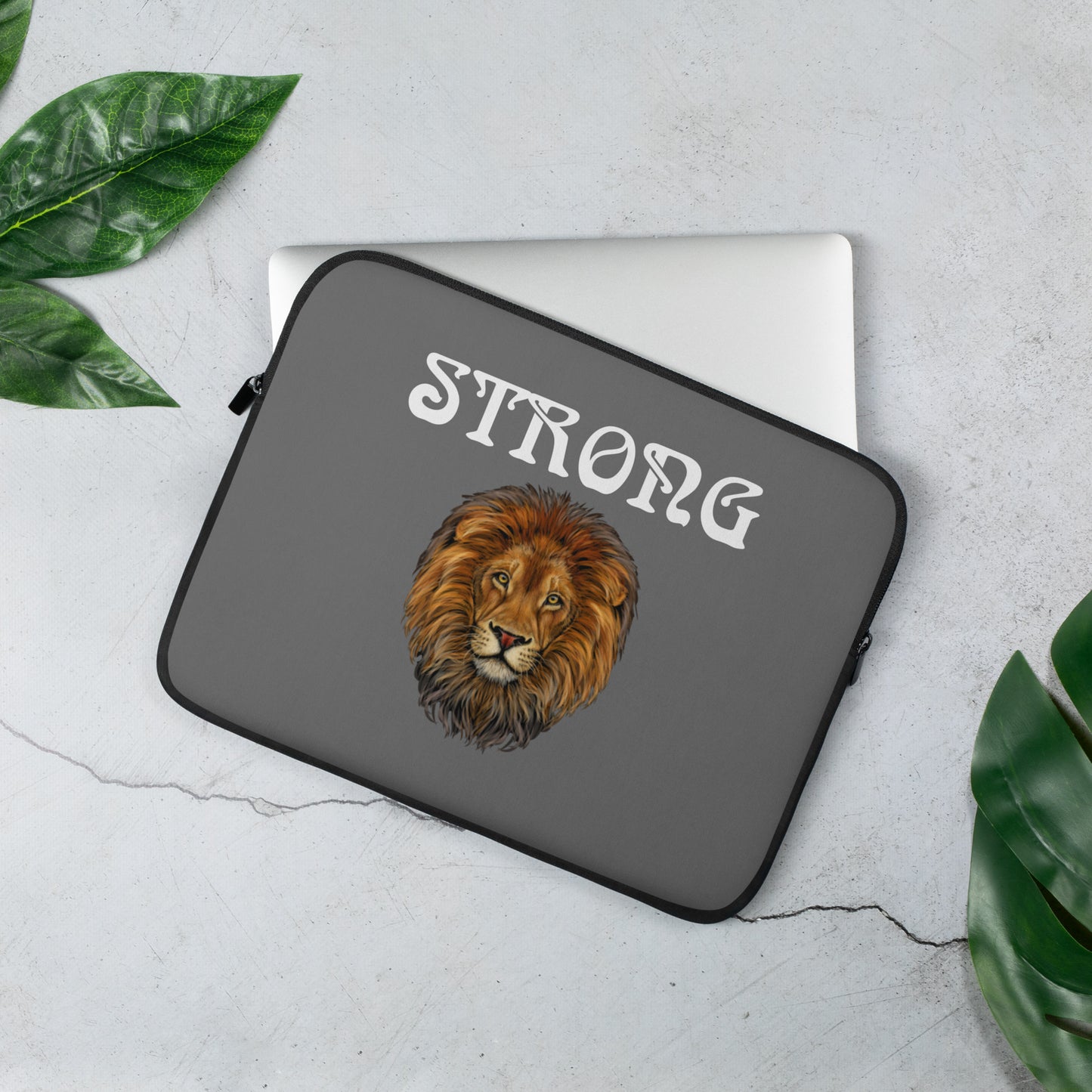 “STRONG”Grey Laptop Sleeve W/White Font