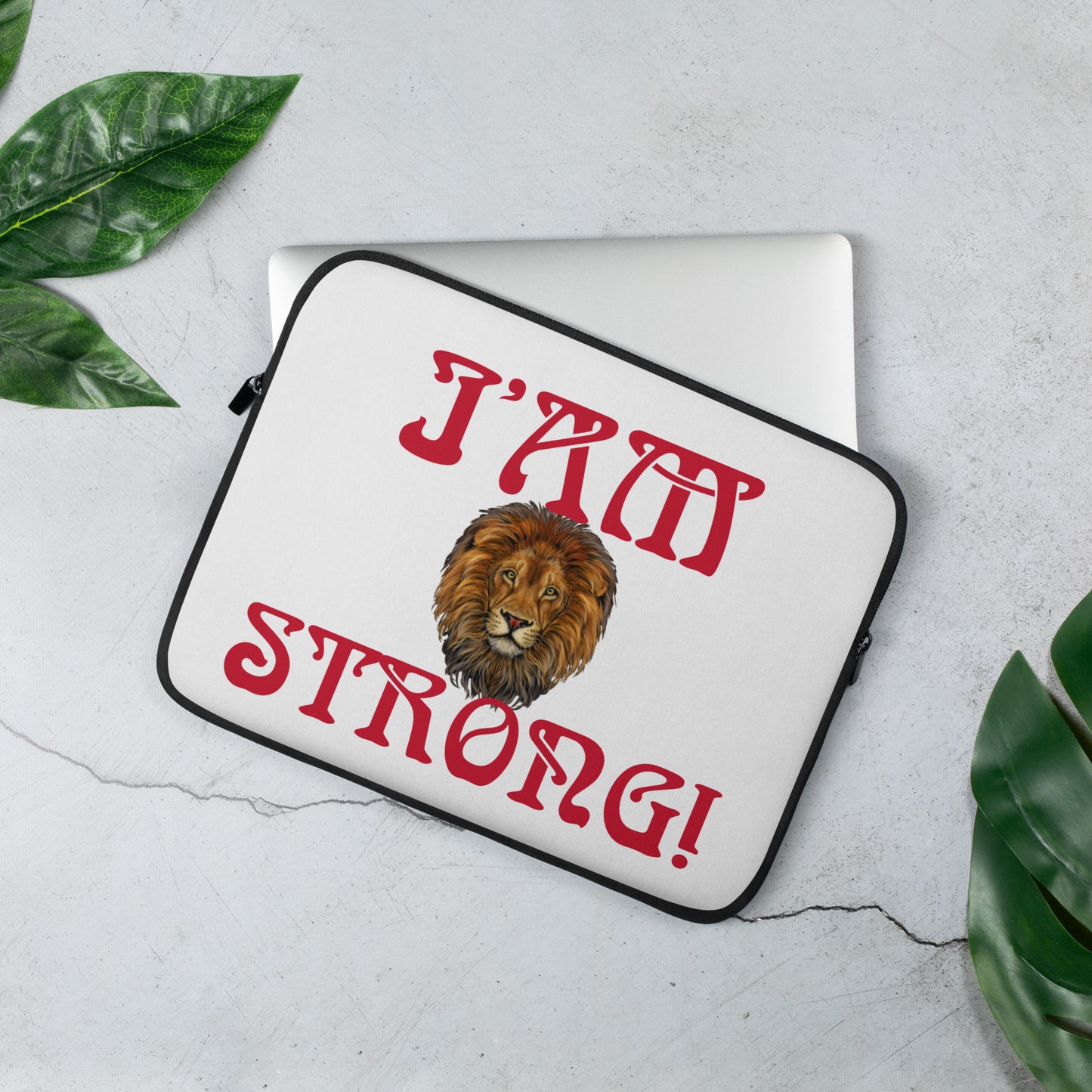“I’AM STRONG!” White Laptop Sleeve W/Red Font