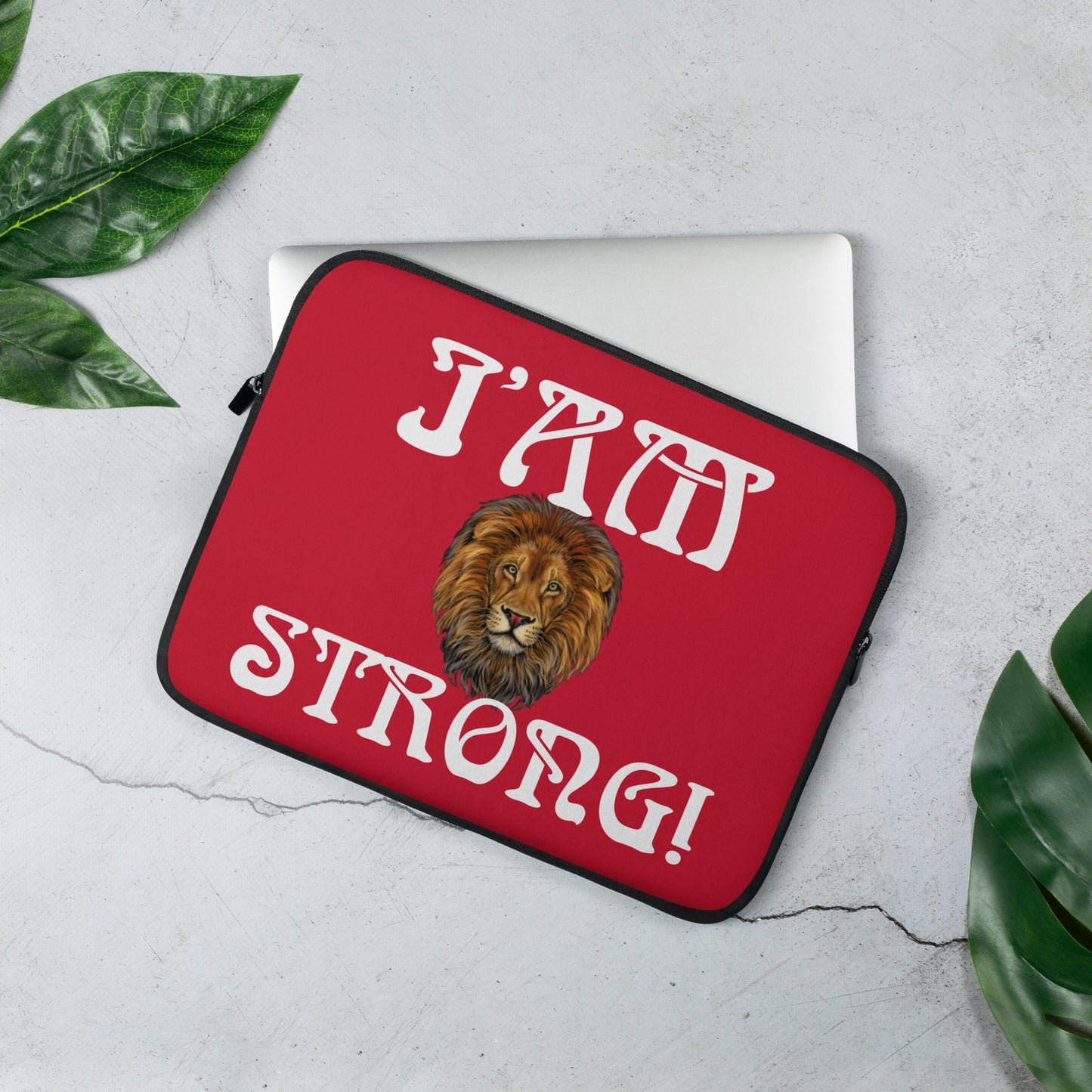 “I’AM STRONG!”Red Laptop Sleeve W/White Font