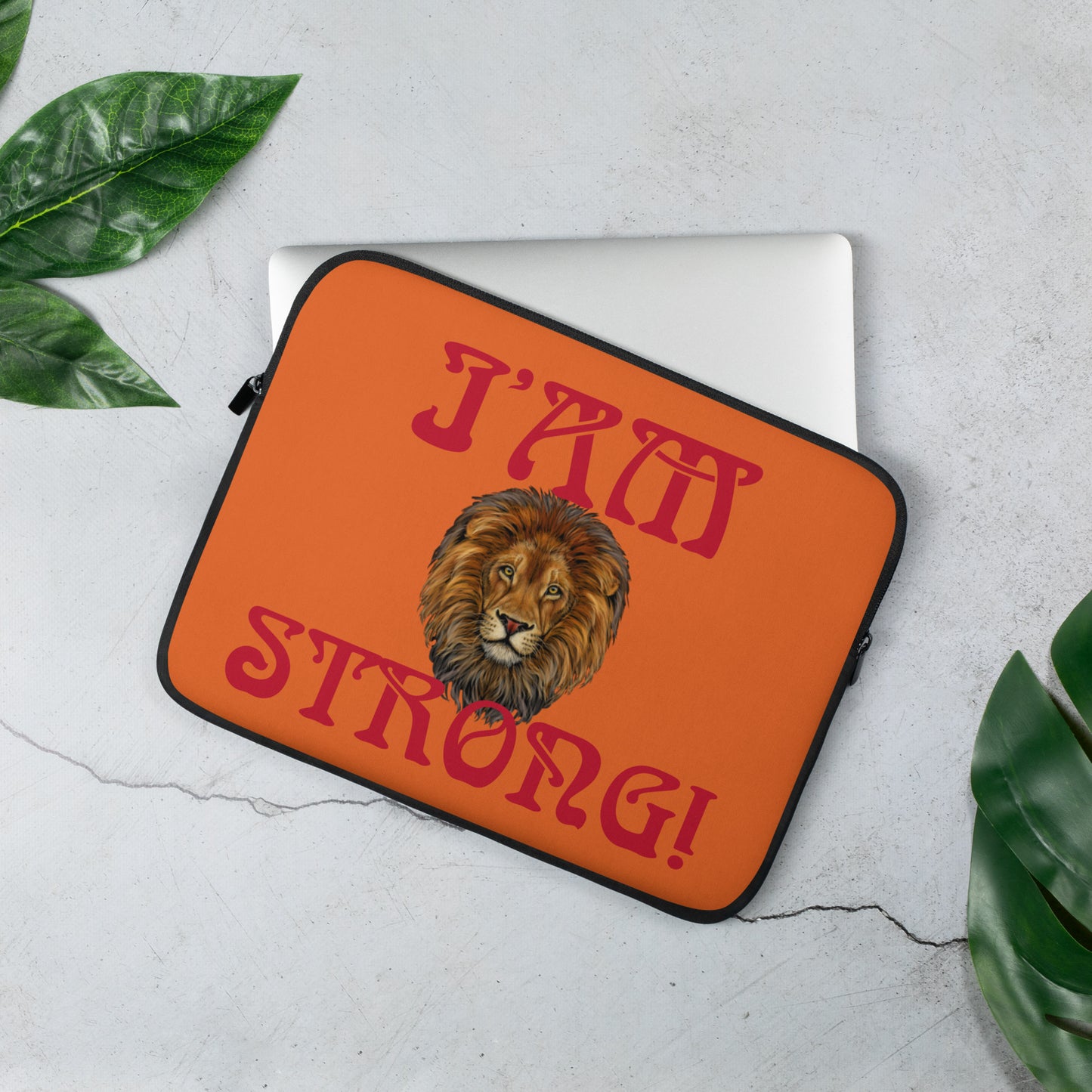 “I’AM STRONG!”Orange Laptop Sleeve W/Red Font