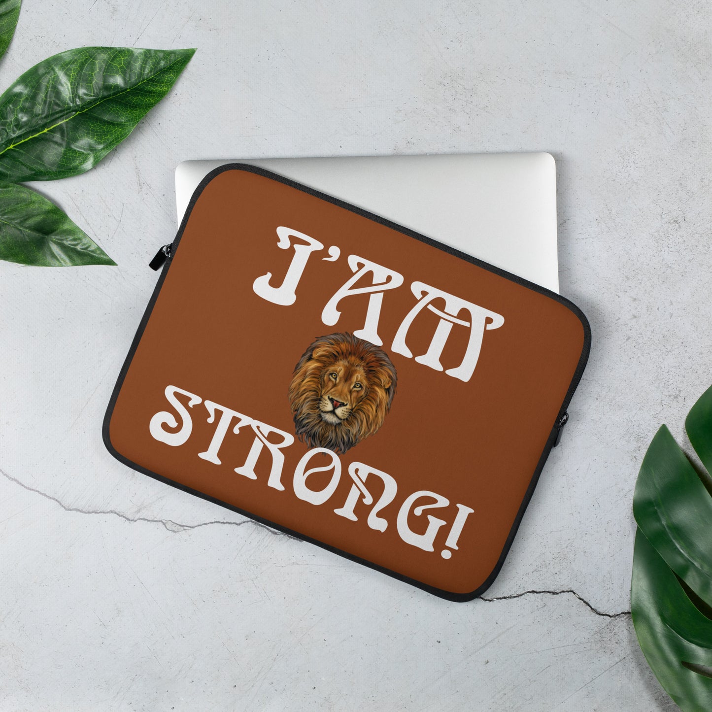 “I’AM STRONG!”Brown Laptop Sleeve W/White Font