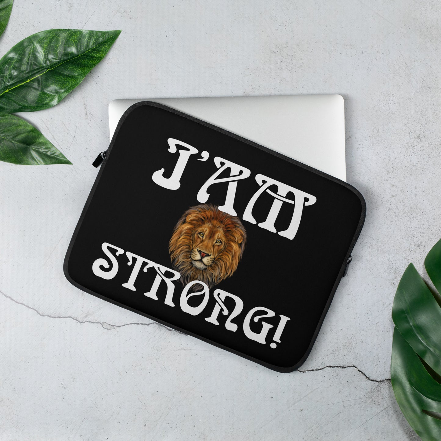 “I’AM STRONG!”Black Laptop Sleeve W/White Font
