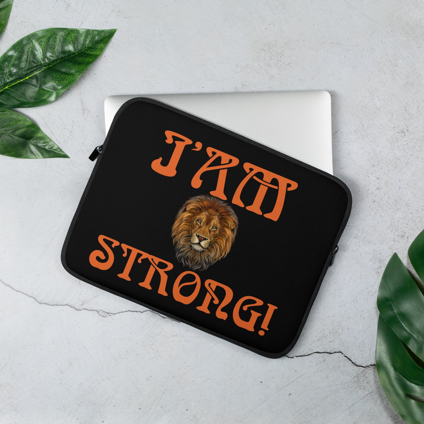 “I’AM STRONG!”Black Laptop Sleeve W/Orange Font