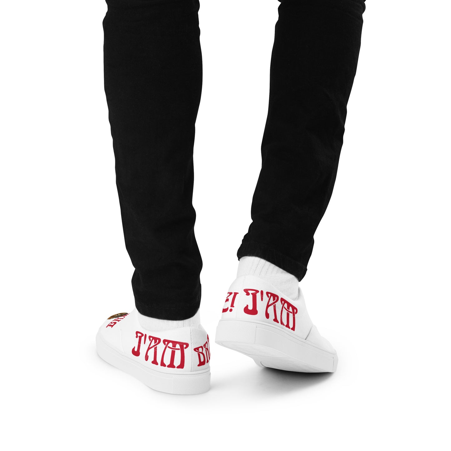 “I’AM BRAVE!” White Men’s Lace-Up Canvas Shoes W/Red Font