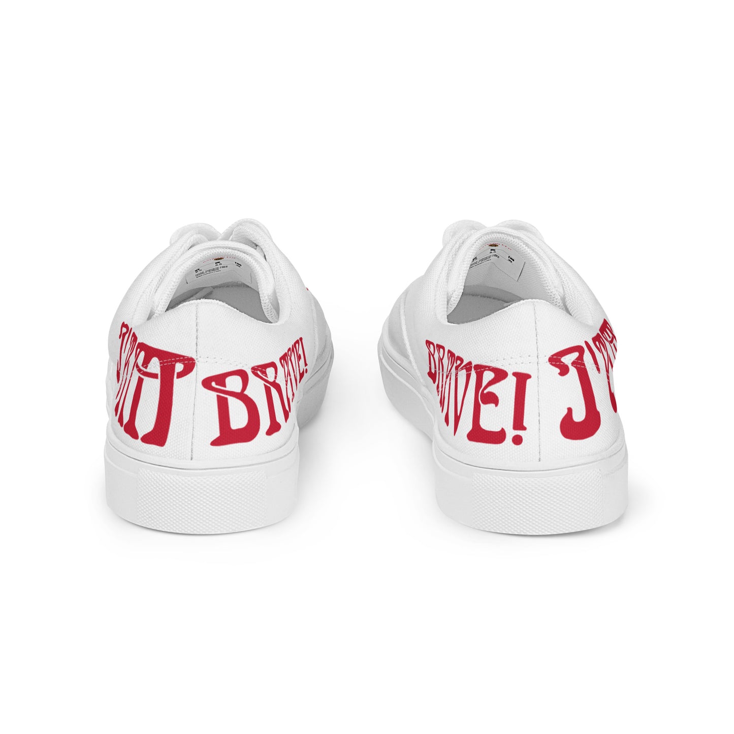 “I’AM BRAVE!” White Men’s Lace-Up Canvas Shoes W/Red Font