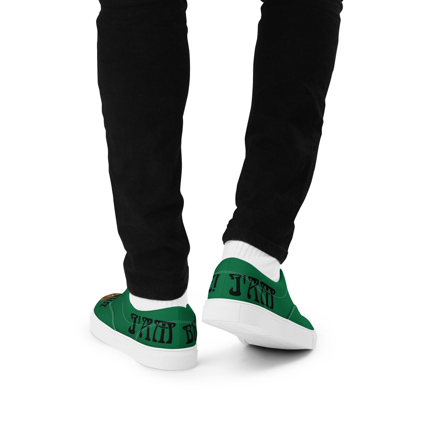 “I’AM BRAVE!”Green Men’s Lace-Up Canvas Shoes W/Black Font
