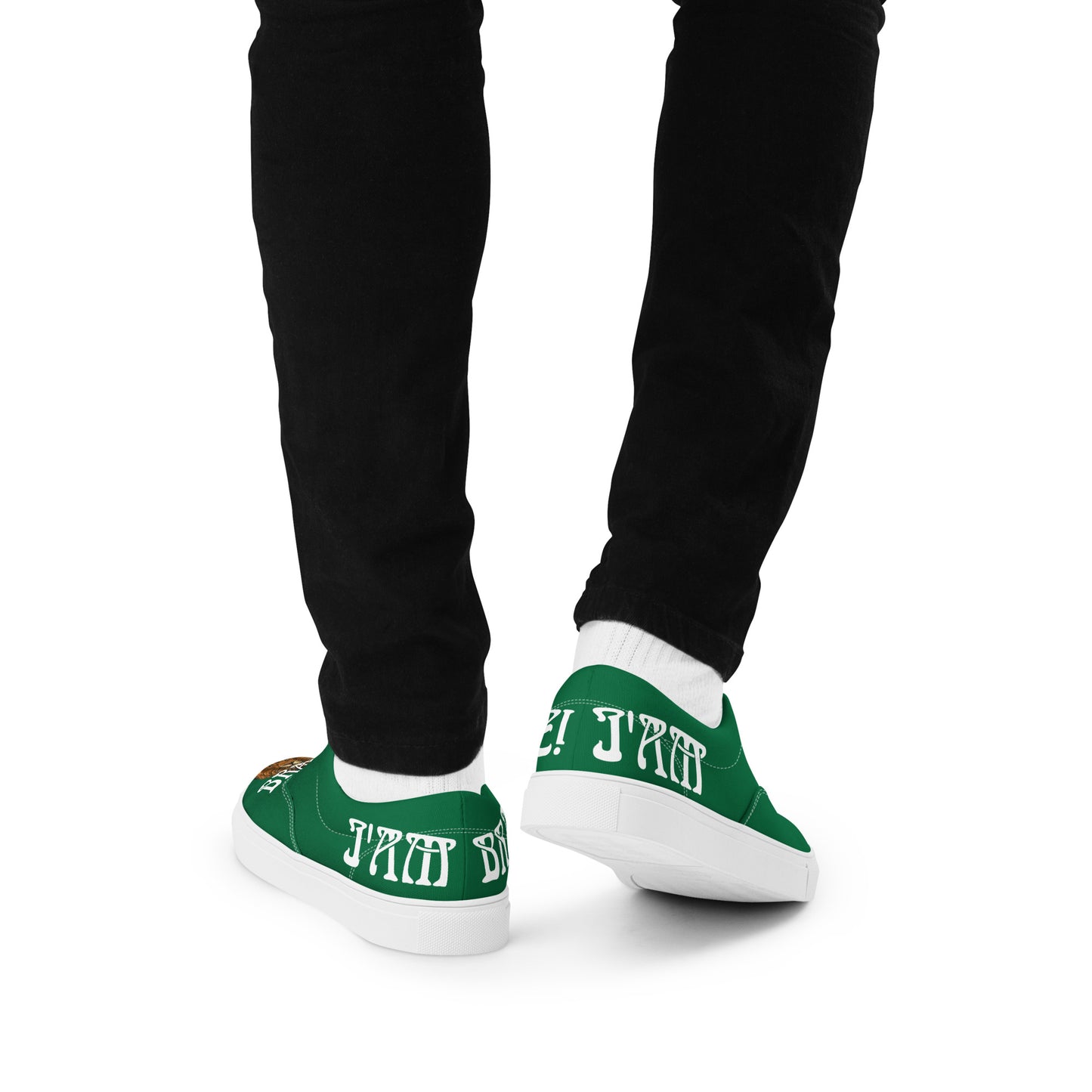 “I’AM BRAVE!” Green Men’s Lace-Up Canvas Shoes W/White Font