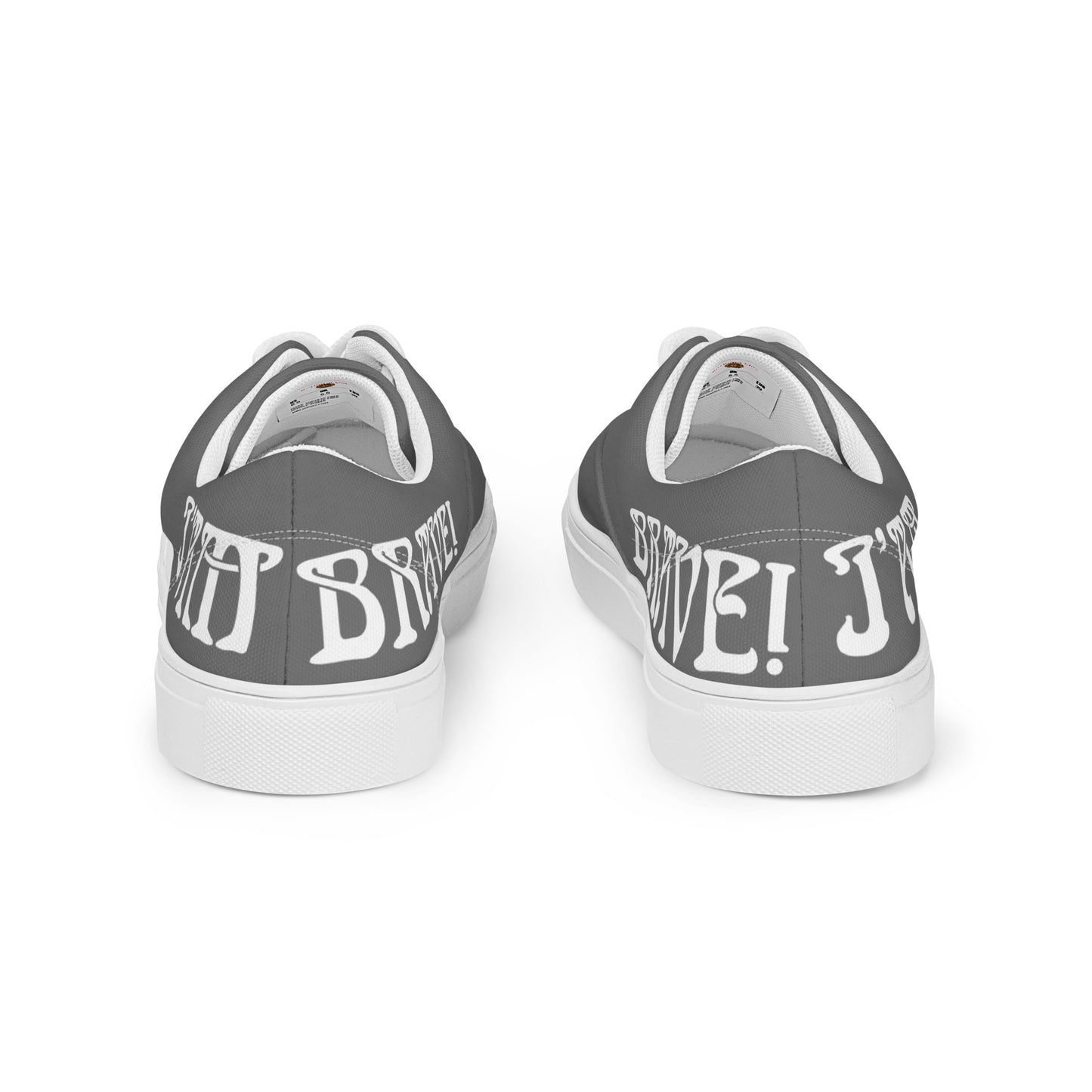 “I’AM BRAVE!”Grey Men’s Lace-Up Canvas Shoes W/White Font