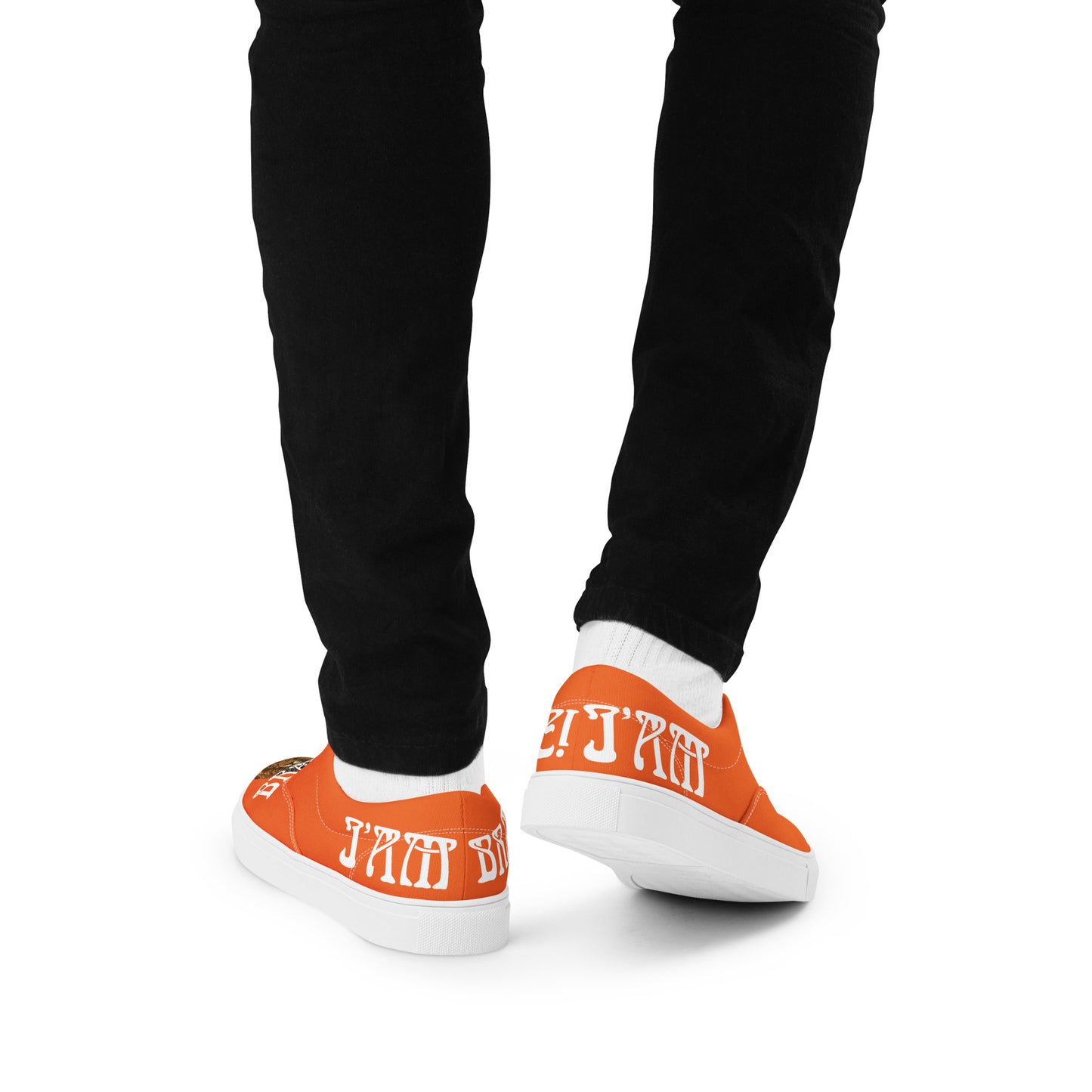 “I’AM BRAVE!”Orange Men’s Lace-Up Canvas Shoes W/White Font