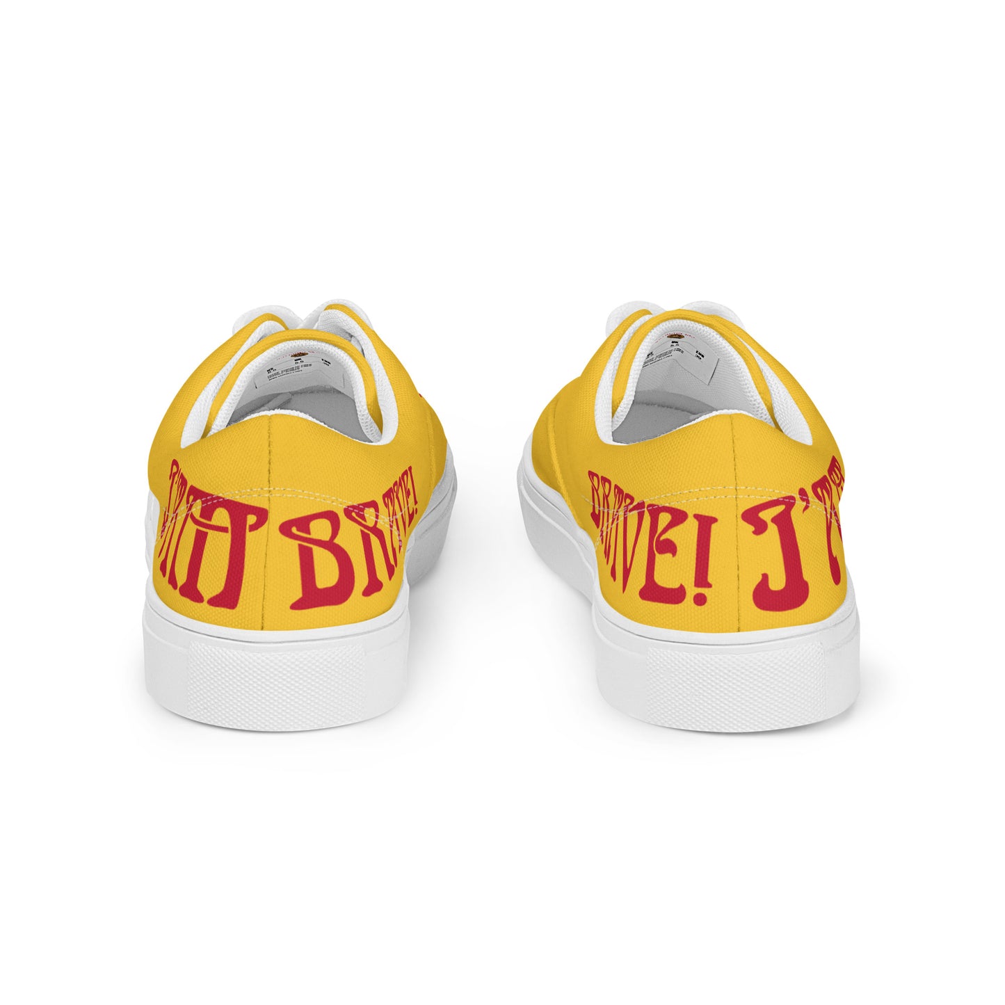“I’AM BRAVE!” Yellow Men’s Lace-Up Canvas Shoes W/Red Font