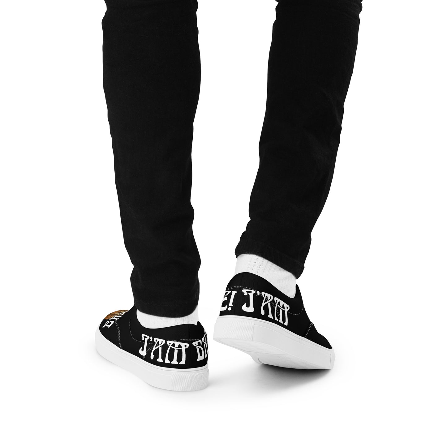 “I’AM BRAVE!”Black Men’s Lace-Up Canvas Shoes W/White Font