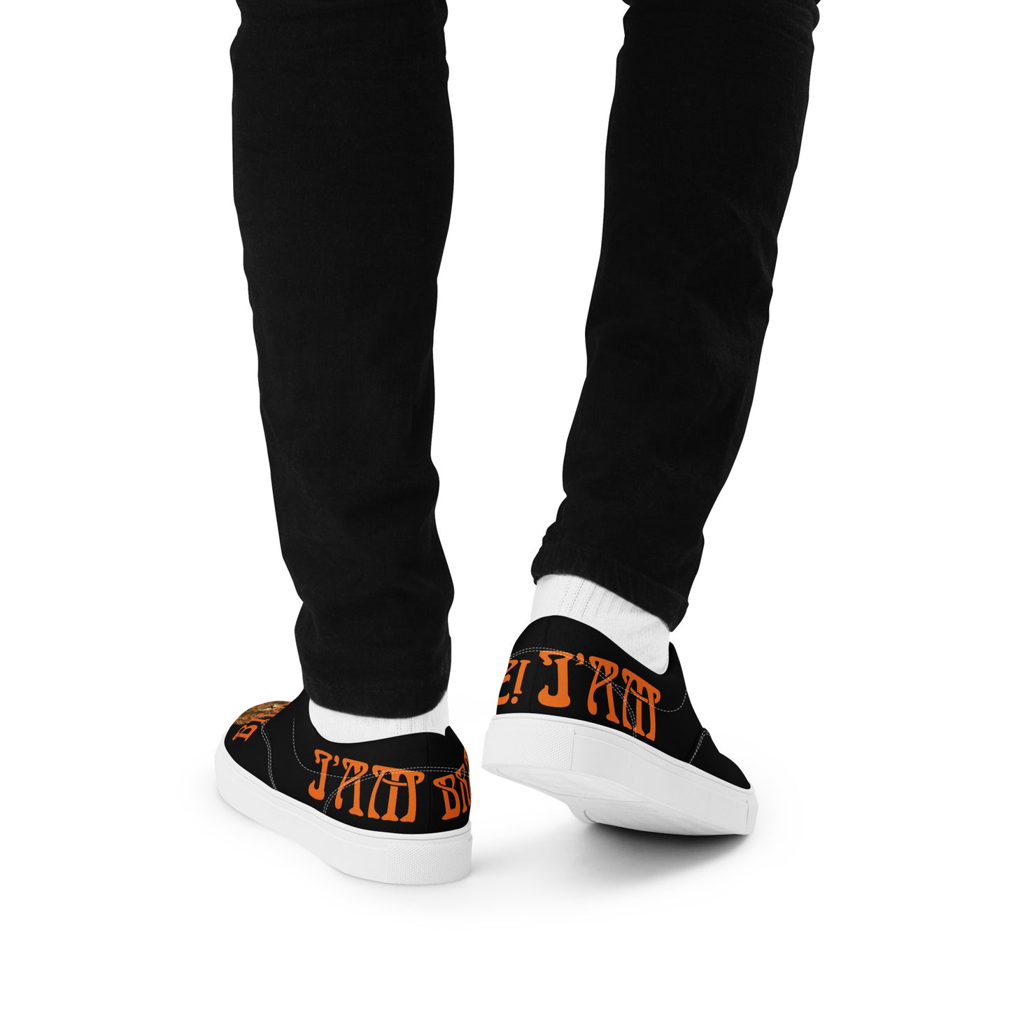 “I’AM BRAVE!”Black Men’s Lace-Up Canvas Shoes W/Orange Font
