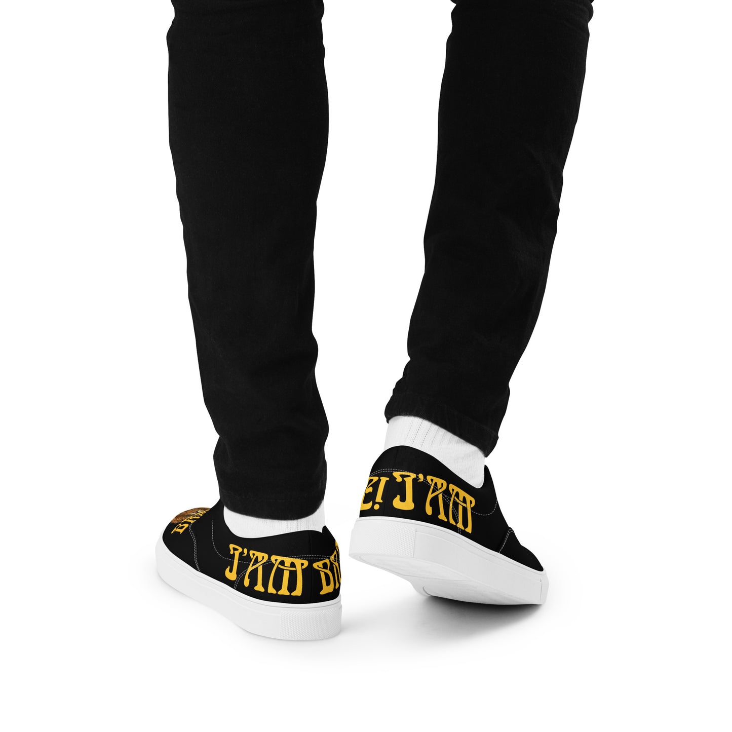 “I’AM BRAVE!”Black Men’s Lace-Up Canvas Shoes W/Yellow Font