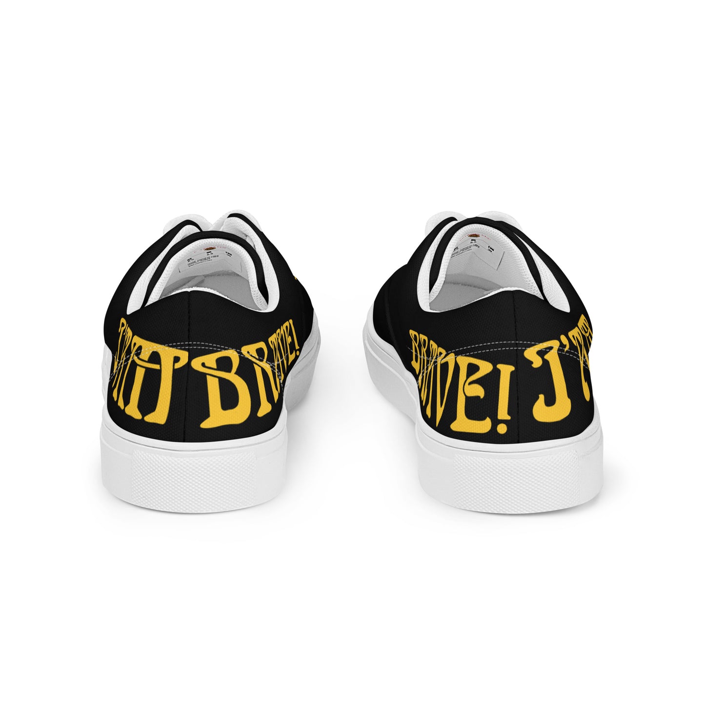 “I’AM BRAVE!”Black Men’s Lace-Up Canvas Shoes W/Yellow Font