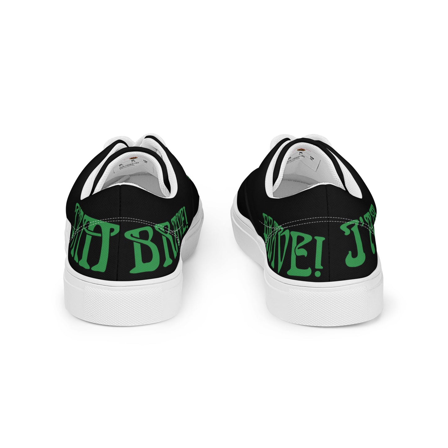 “I’AM BRAVE!”Black Men’s Lace-Up Canvas Shoes W/Green Font