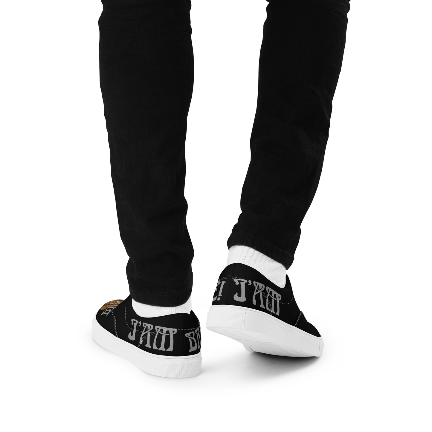 “I’AM BRAVE!”Black Men’s Lace-Up Canvas Shoes W/Grey Font