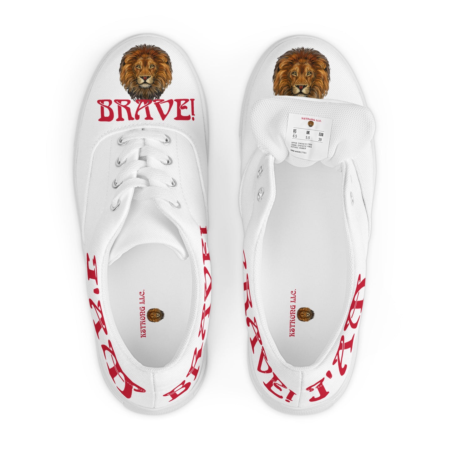 “I’AM BRAVE!” White Men’s Lace-Up Canvas Shoes W/Red Font