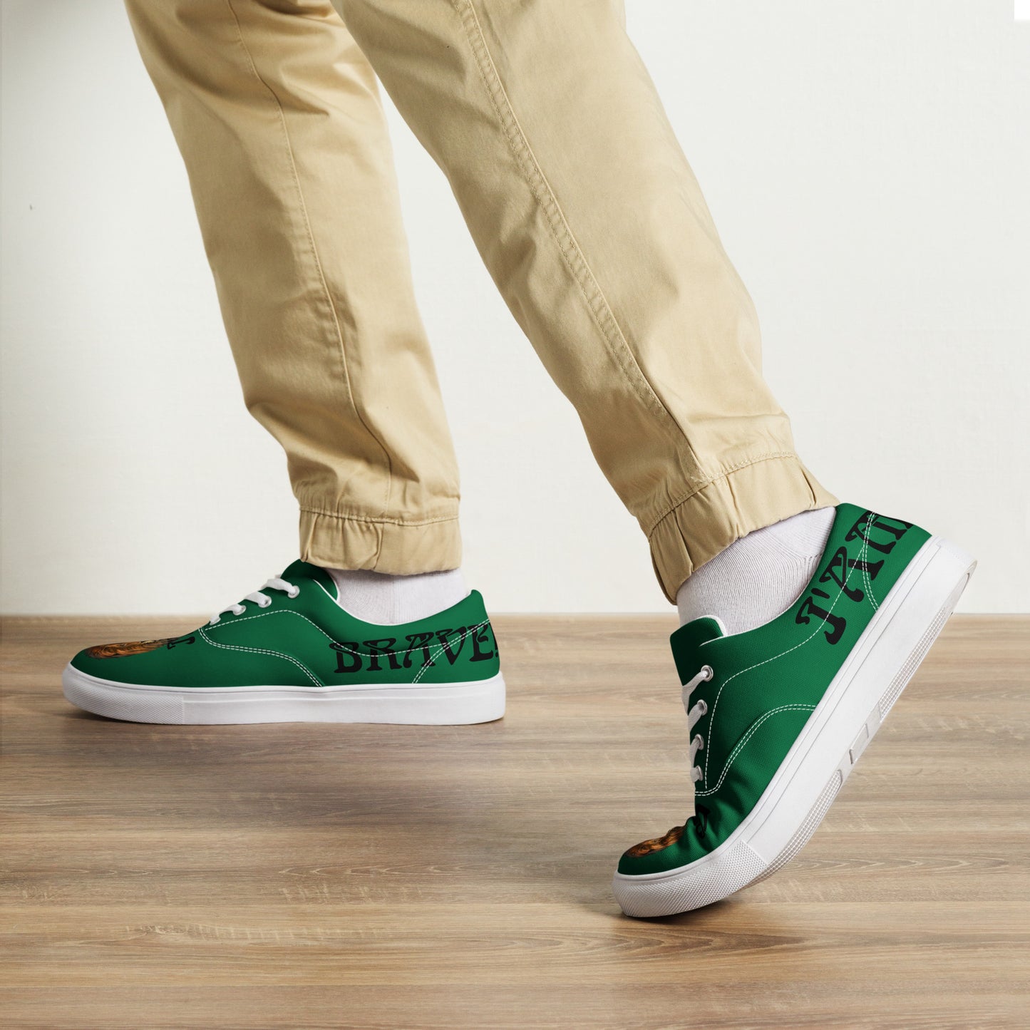 “I’AM BRAVE!”Green Men’s Lace-Up Canvas Shoes W/Black Font