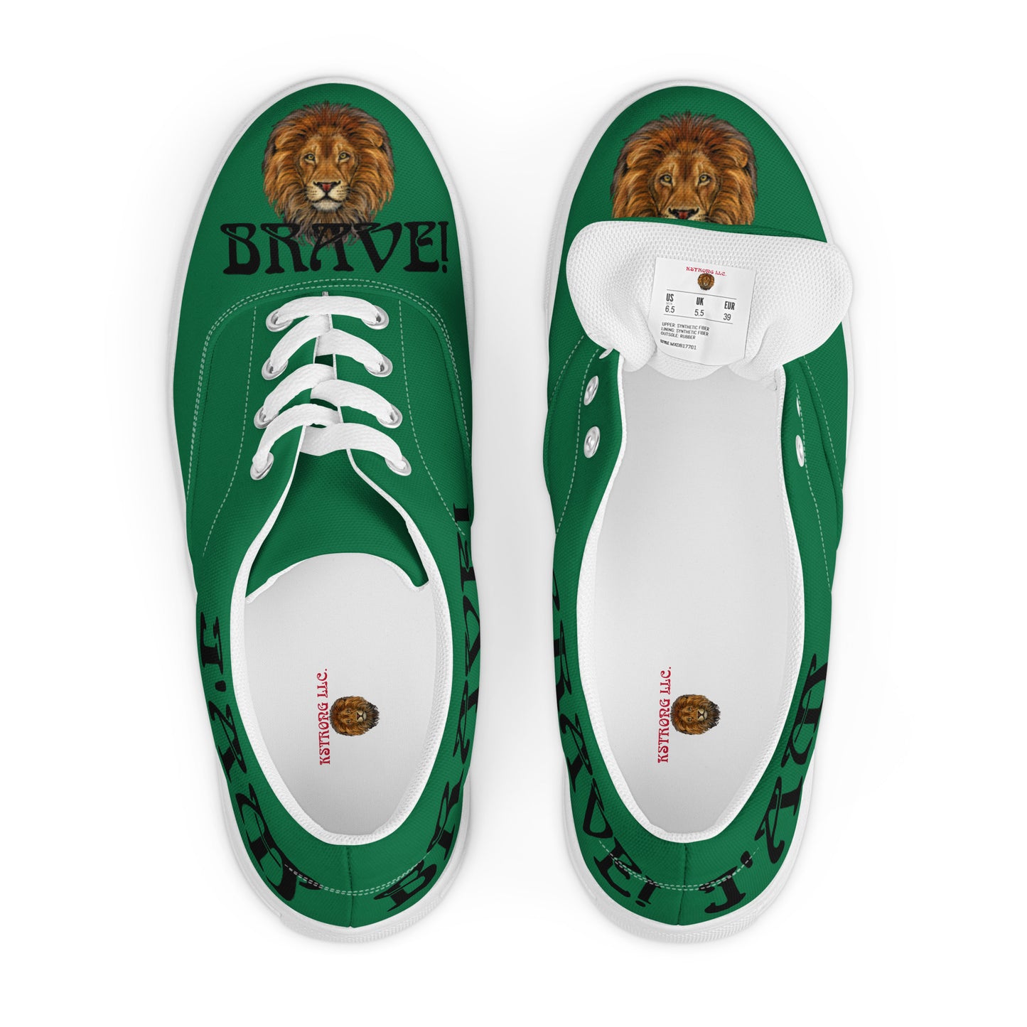 “I’AM BRAVE!”Green Men’s Lace-Up Canvas Shoes W/Black Font