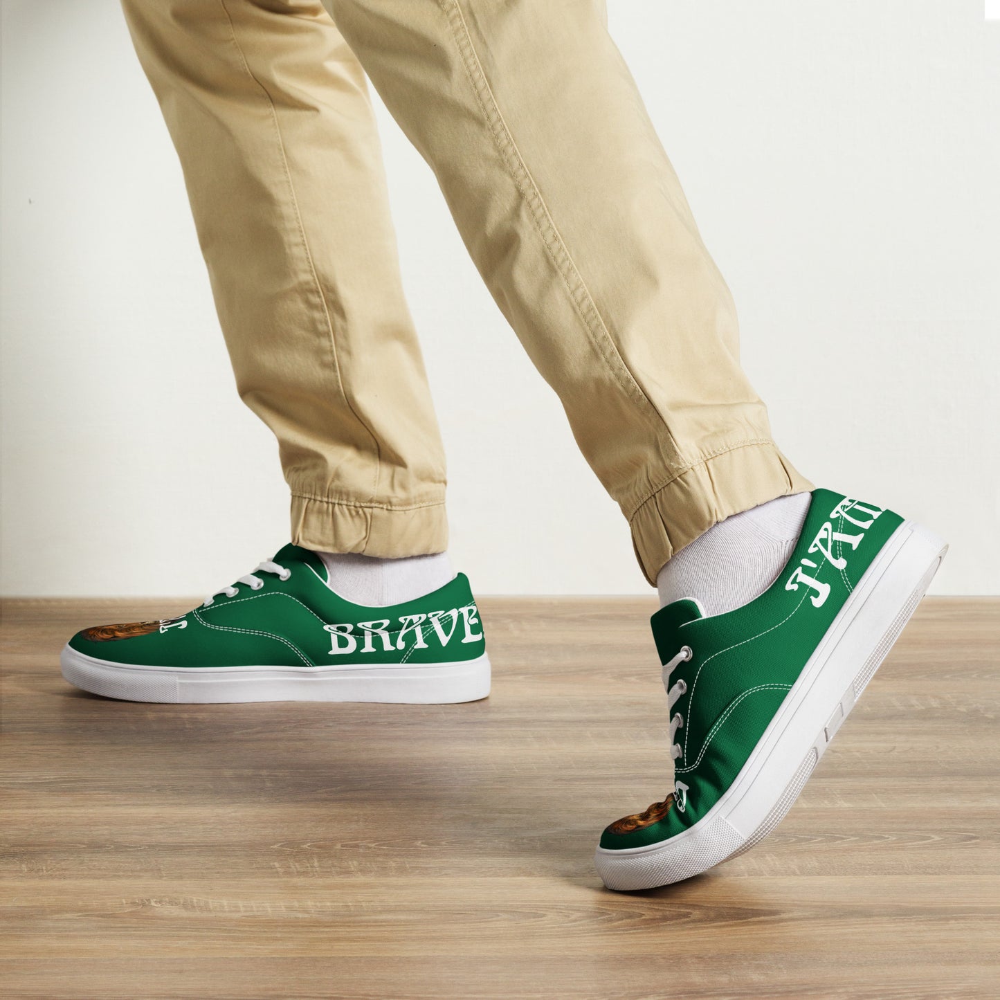 “I’AM BRAVE!” Green Men’s Lace-Up Canvas Shoes W/White Font