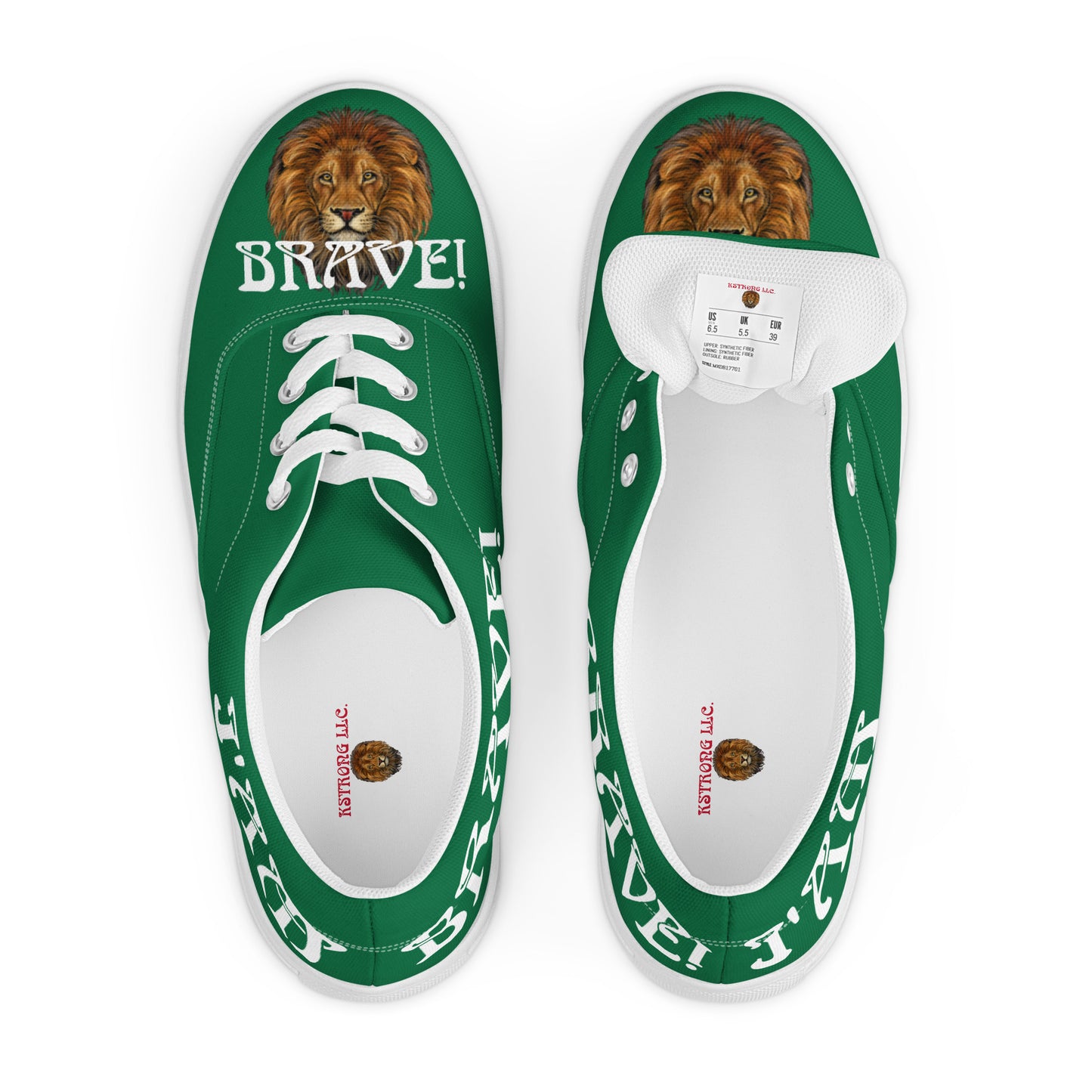 “I’AM BRAVE!” Green Men’s Lace-Up Canvas Shoes W/White Font