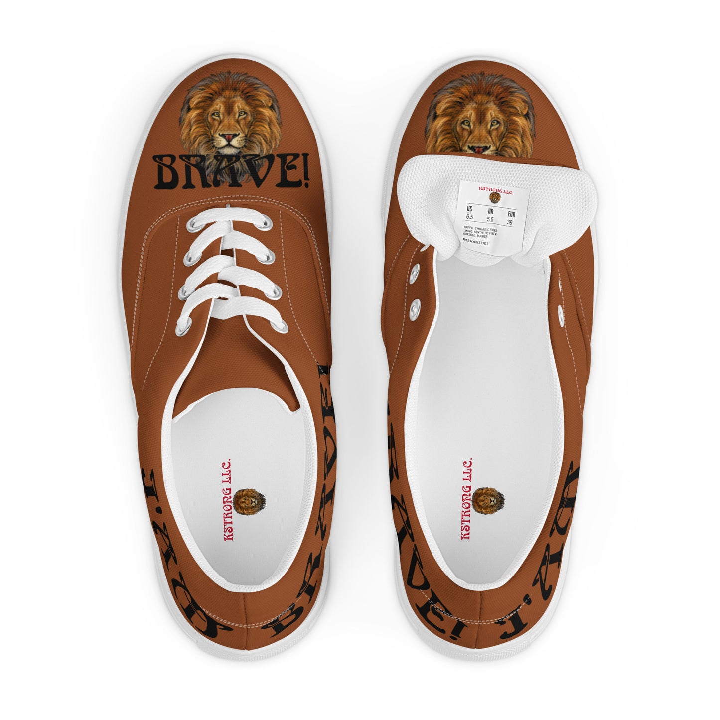 “I’AM BRAVE!” Brown Men’s Lace-Up Canvas Shoes W/Black Font