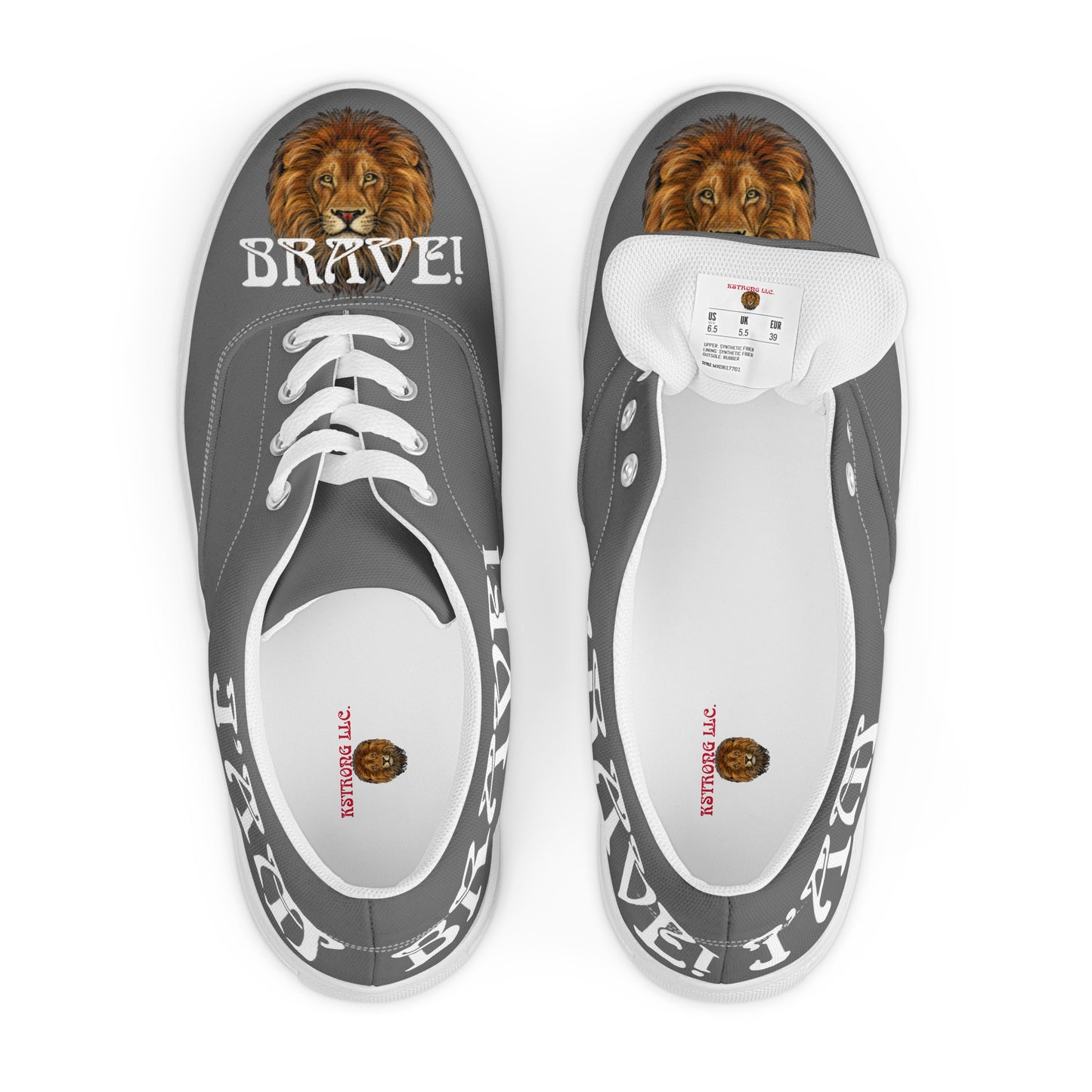 “I’AM BRAVE!”Grey Men’s Lace-Up Canvas Shoes W/White Font