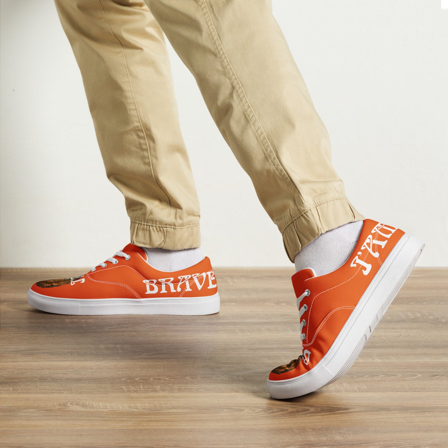 “I’AM BRAVE!”Orange Men’s Lace-Up Canvas Shoes W/White Font