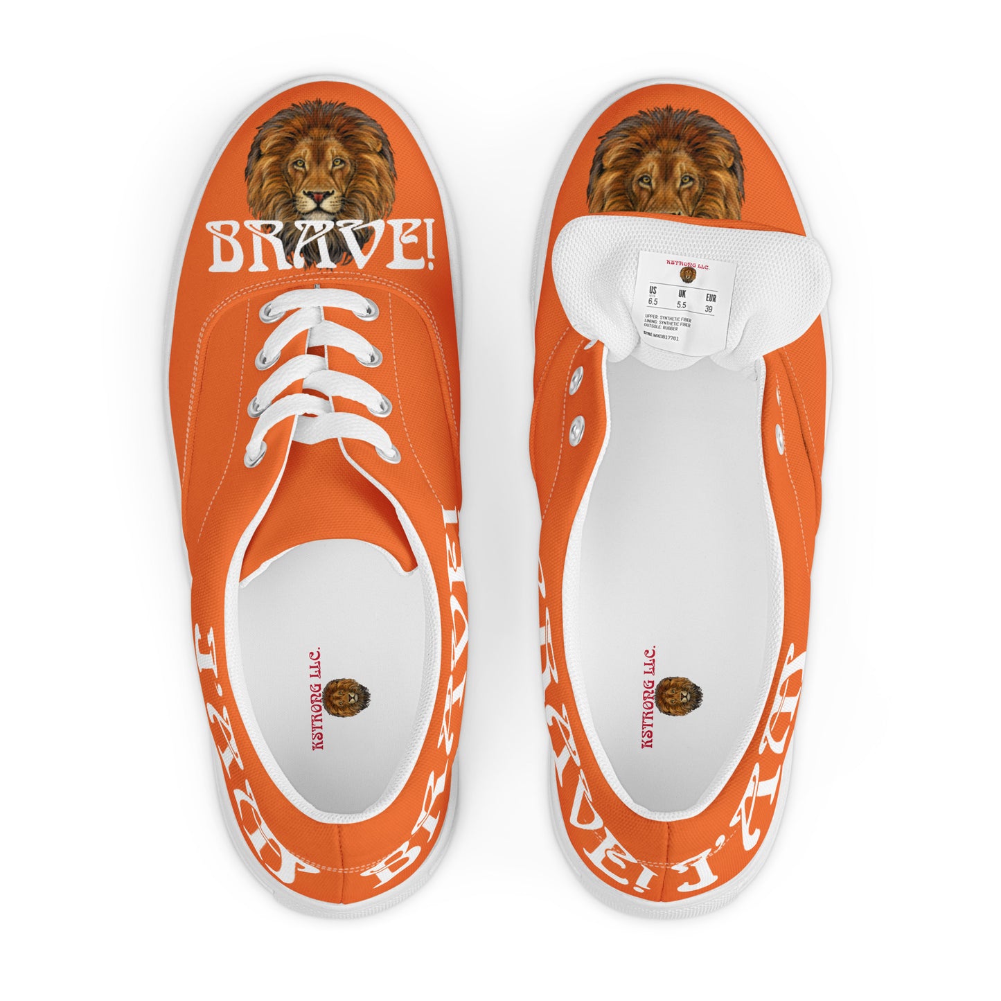 “I’AM BRAVE!”Orange Men’s Lace-Up Canvas Shoes W/White Font