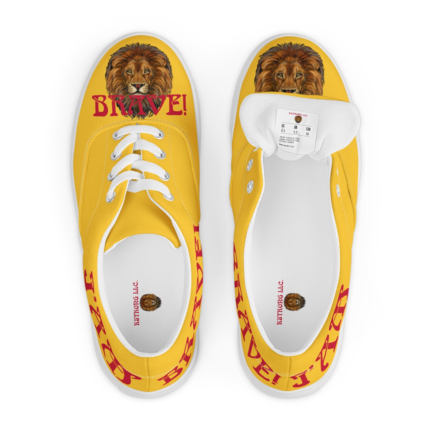 “I’AM BRAVE!” Yellow Men’s Lace-Up Canvas Shoes W/Red Font