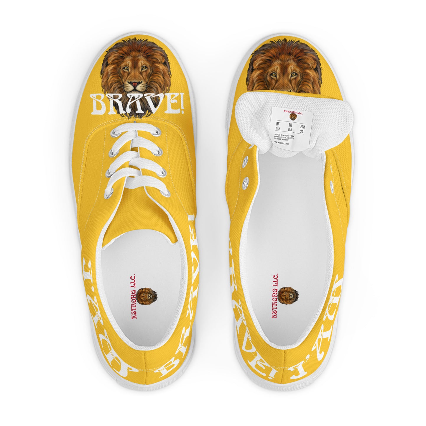 “I’AM BRAVE!” Yellow Men’s Lace-Up Canvas Shoes W/White Font