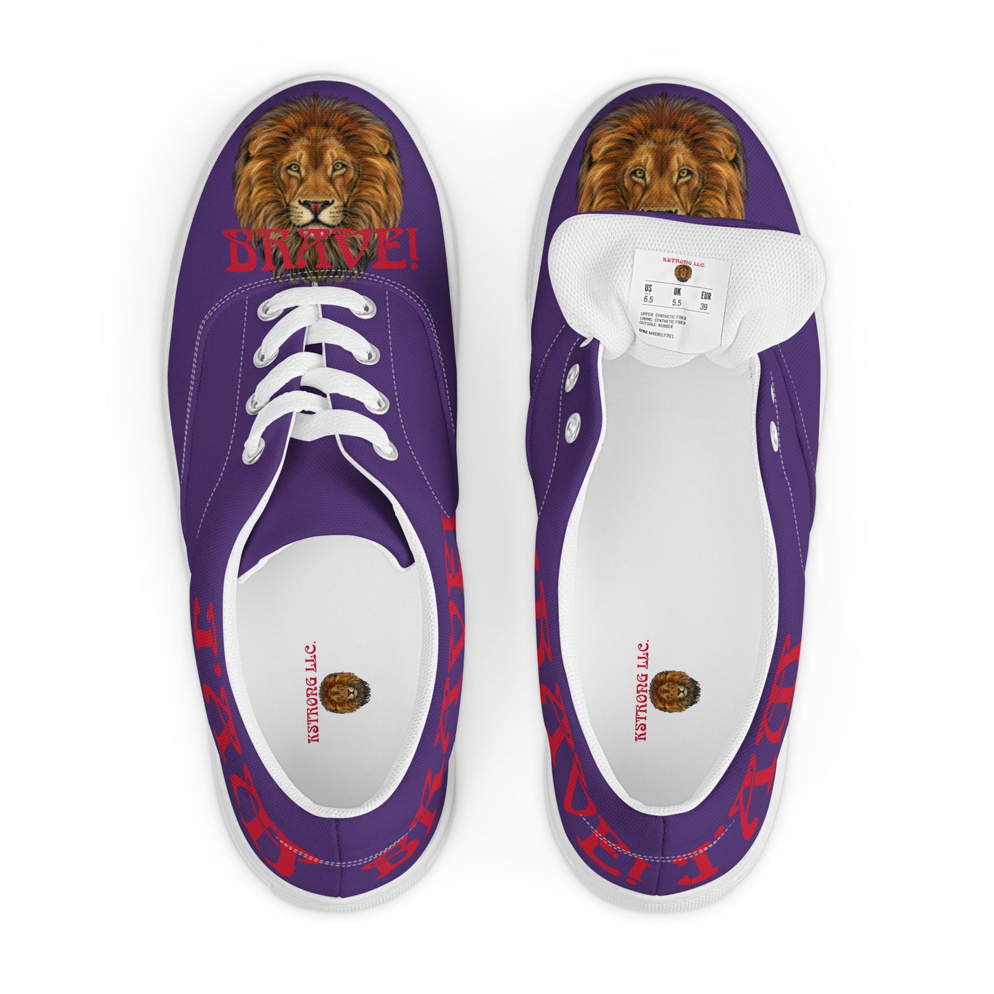 “I’AM BRAVE!” Purple Men’s Lace-Up Canvas Shoes W/Red Font