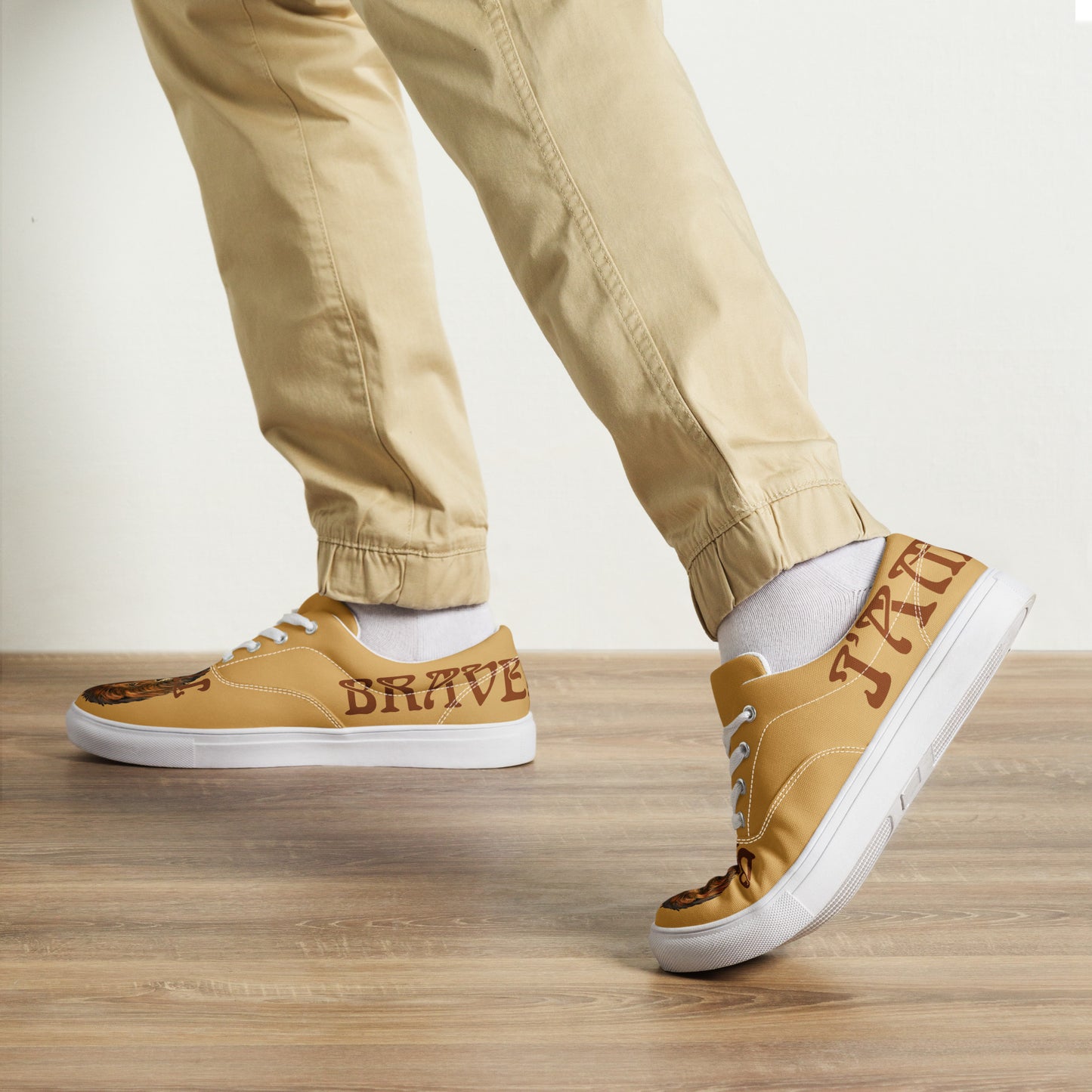 “I’AM BRAVE!”Fawn Men’s Lace-Up Canvas Shoes W/Brown Font