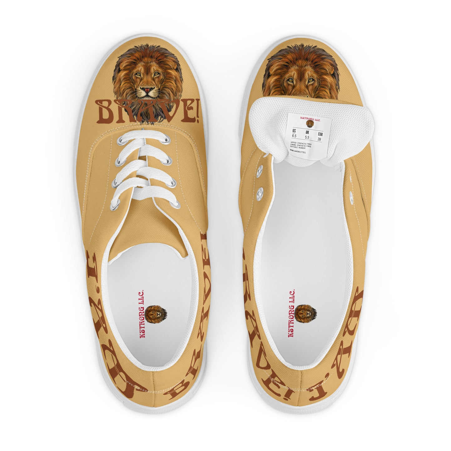 “I’AM BRAVE!”Fawn Men’s Lace-Up Canvas Shoes W/Brown Font