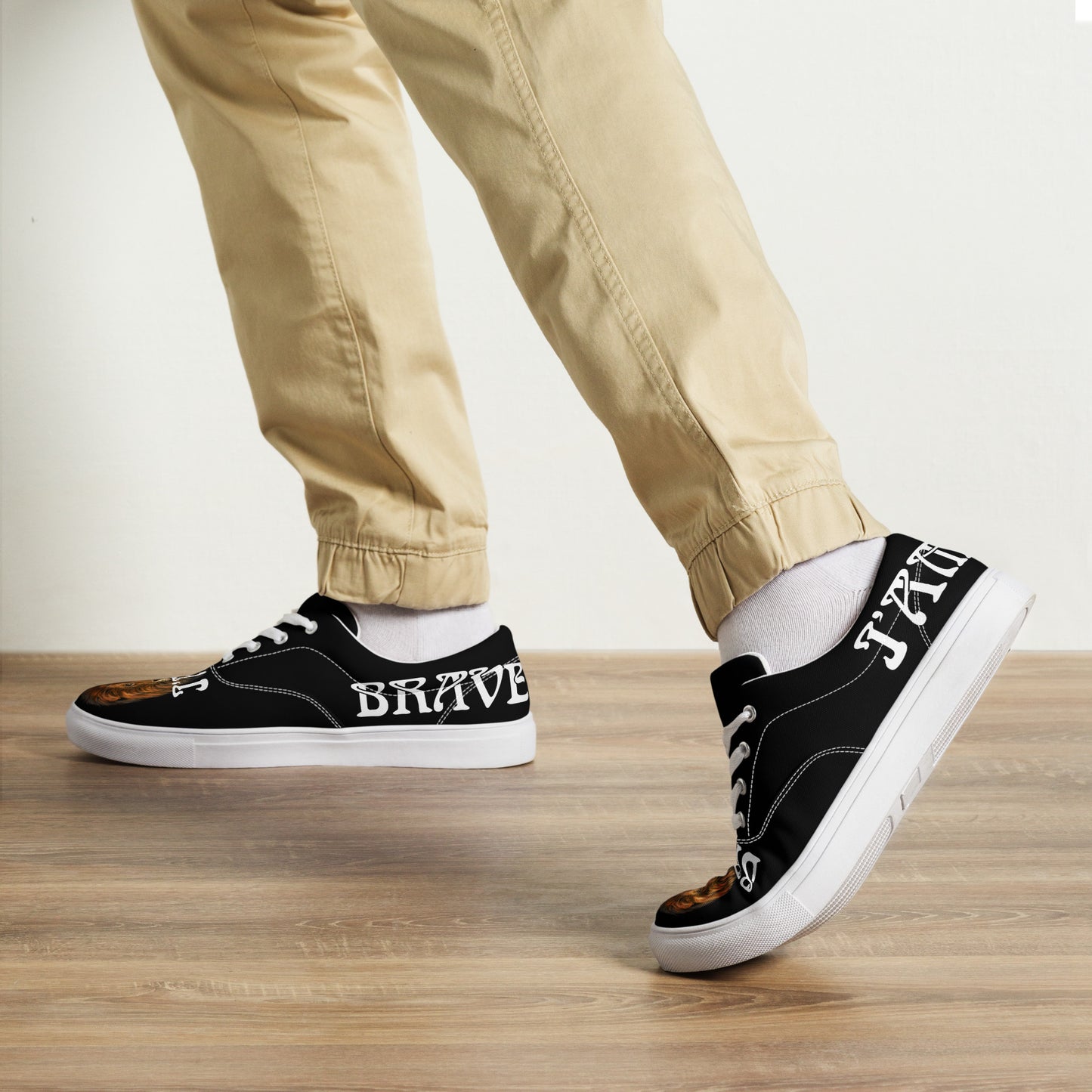 “I’AM BRAVE!”Black Men’s Lace-Up Canvas Shoes W/White Font