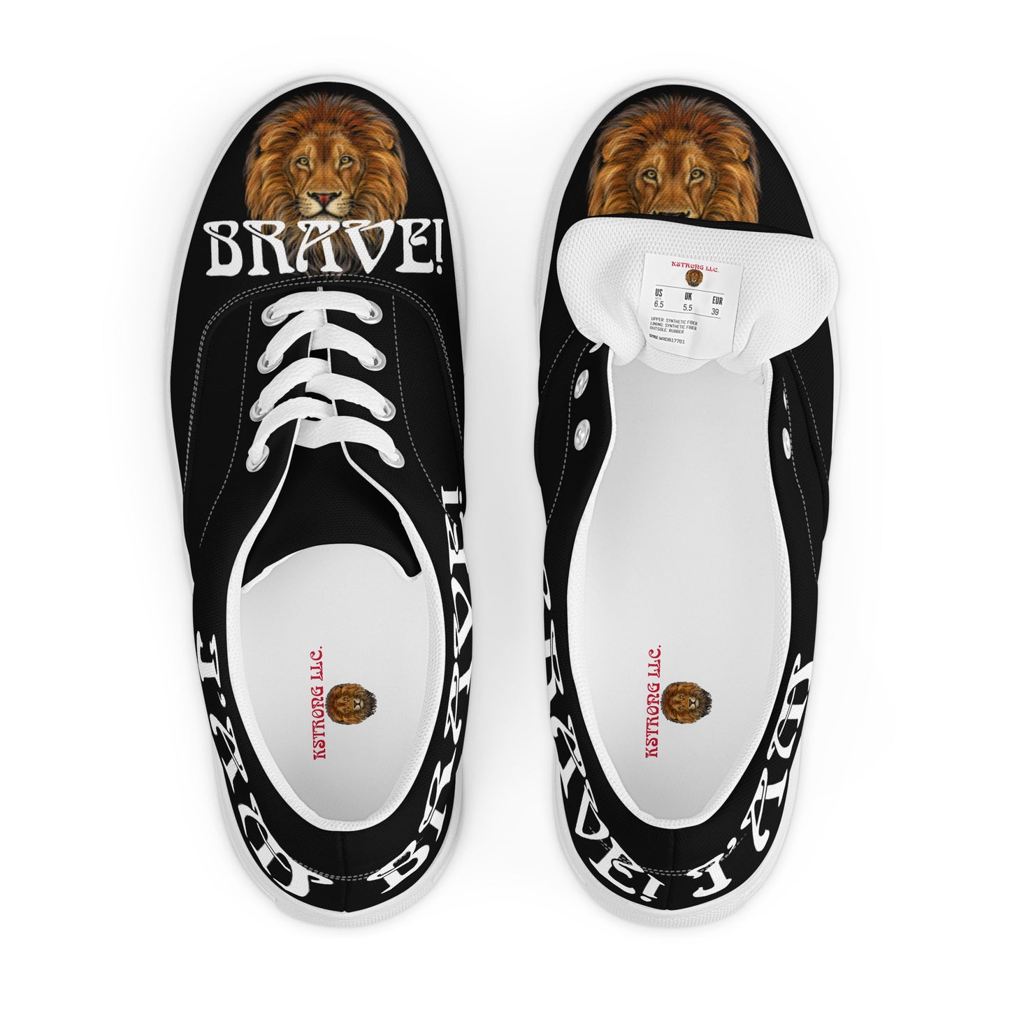 “I’AM BRAVE!”Black Men’s Lace-Up Canvas Shoes W/White Font