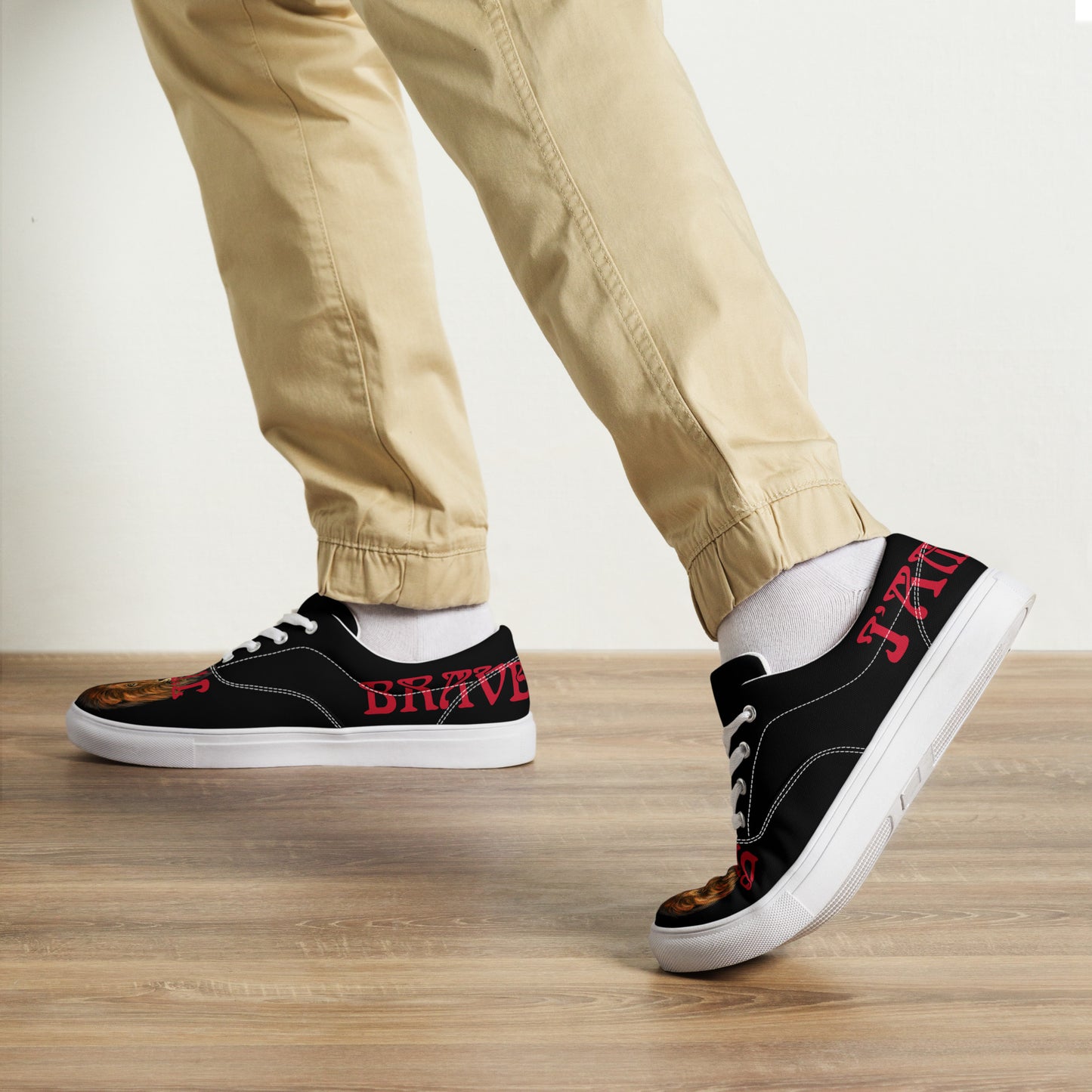 “I’AM BRAVE!”Black Men’s Lace-Up Canvas Shoes W/Red Font