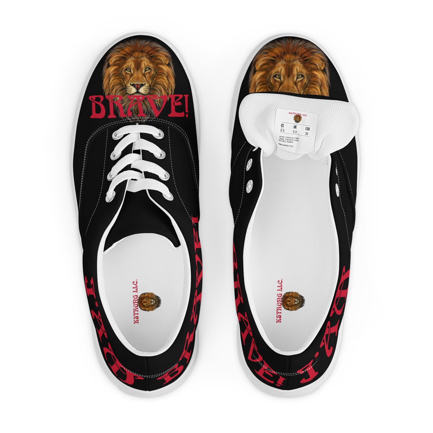 “I’AM BRAVE!”Black Men’s Lace-Up Canvas Shoes W/Red Font