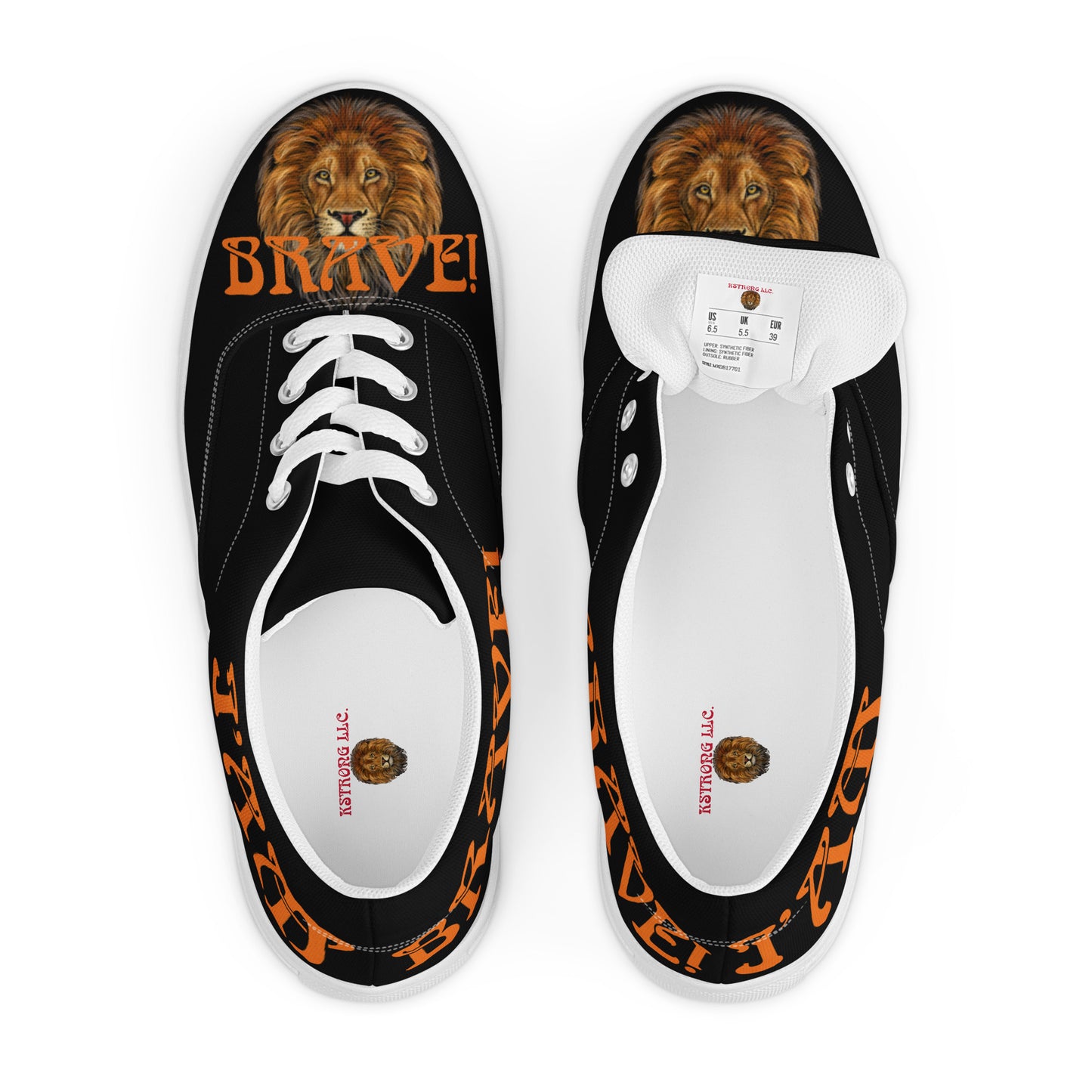 “I’AM BRAVE!”Black Men’s Lace-Up Canvas Shoes W/Orange Font