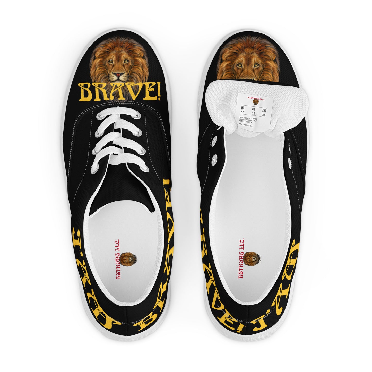 “I’AM BRAVE!”Black Men’s Lace-Up Canvas Shoes W/Yellow Font