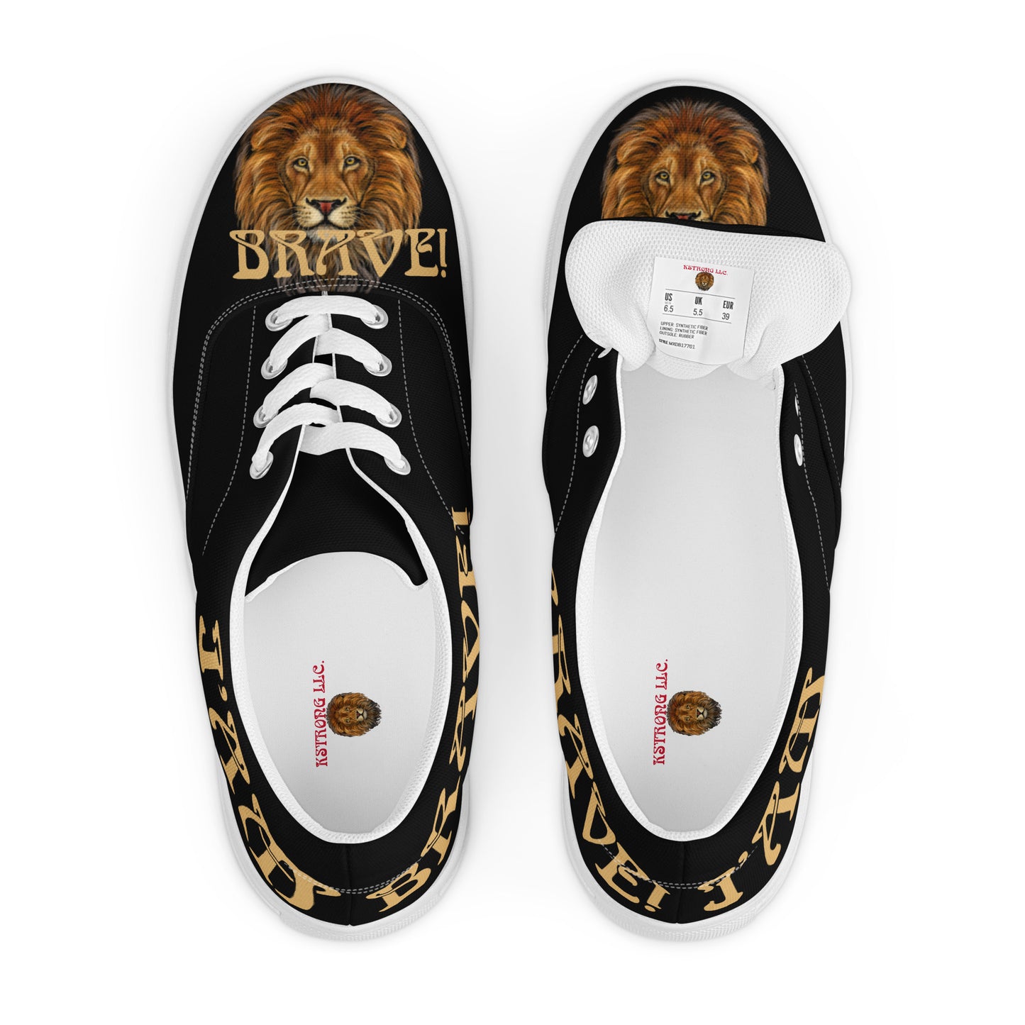 “I’AM BRAVE!”Black Men’s Lace-Up Canvas Shoes W/Fawn Font