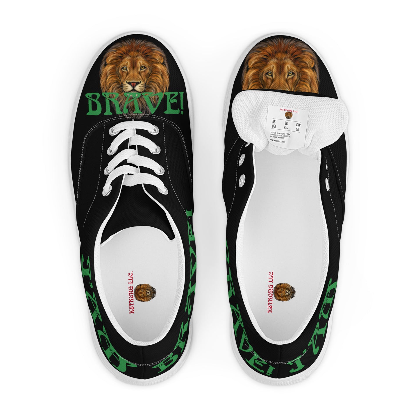 “I’AM BRAVE!”Black Men’s Lace-Up Canvas Shoes W/Green Font