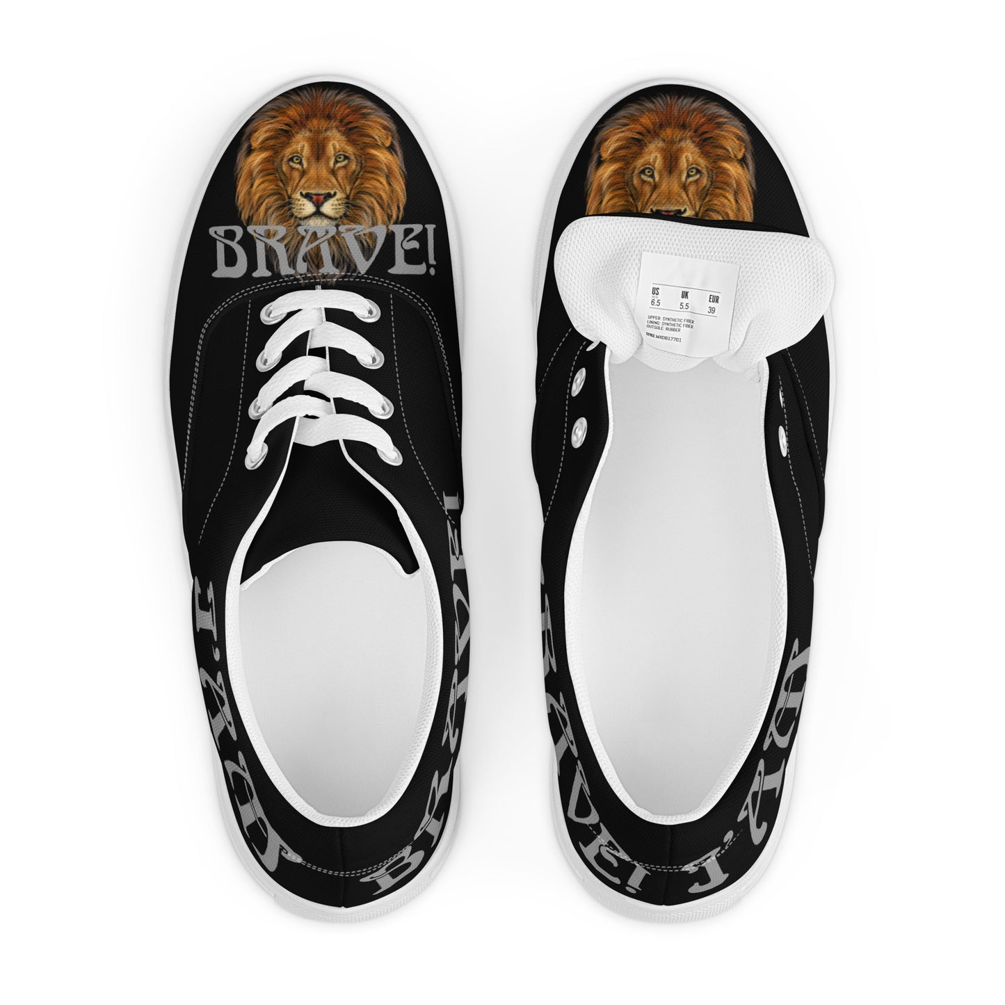 “I’AM BRAVE!”Black Men’s Lace-Up Canvas Shoes W/Grey Font