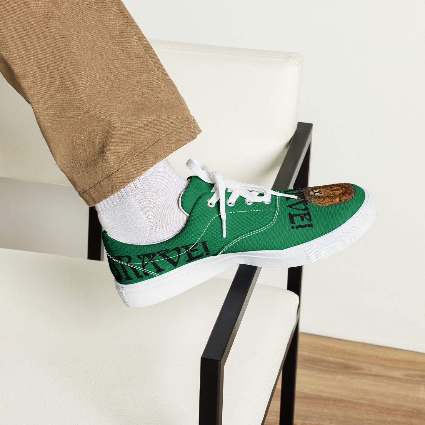 “I’AM BRAVE!”Green Men’s Lace-Up Canvas Shoes W/Black Font